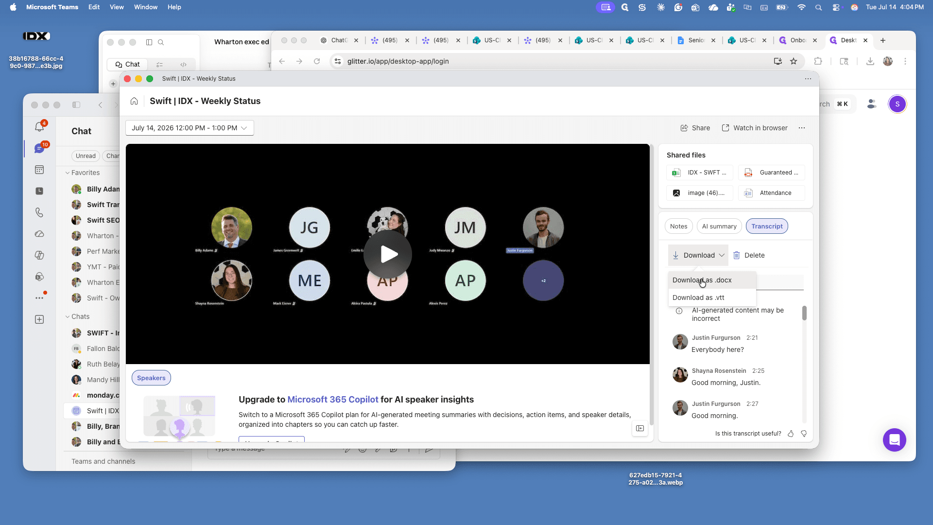 Step #3: Select Download as .docx from the dropdown menu to save the transcript to your local computer.