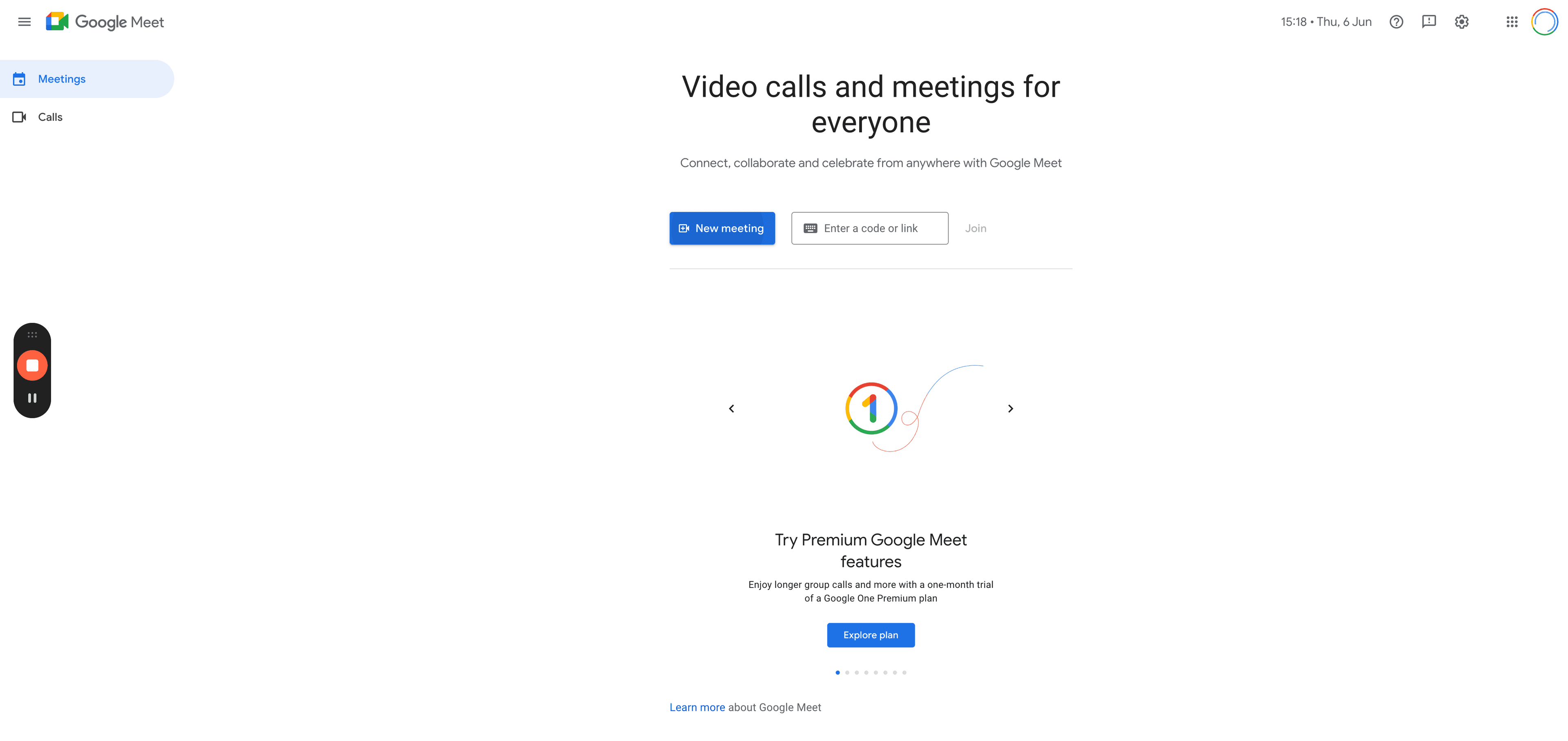 Step #3: Click "New meeting"