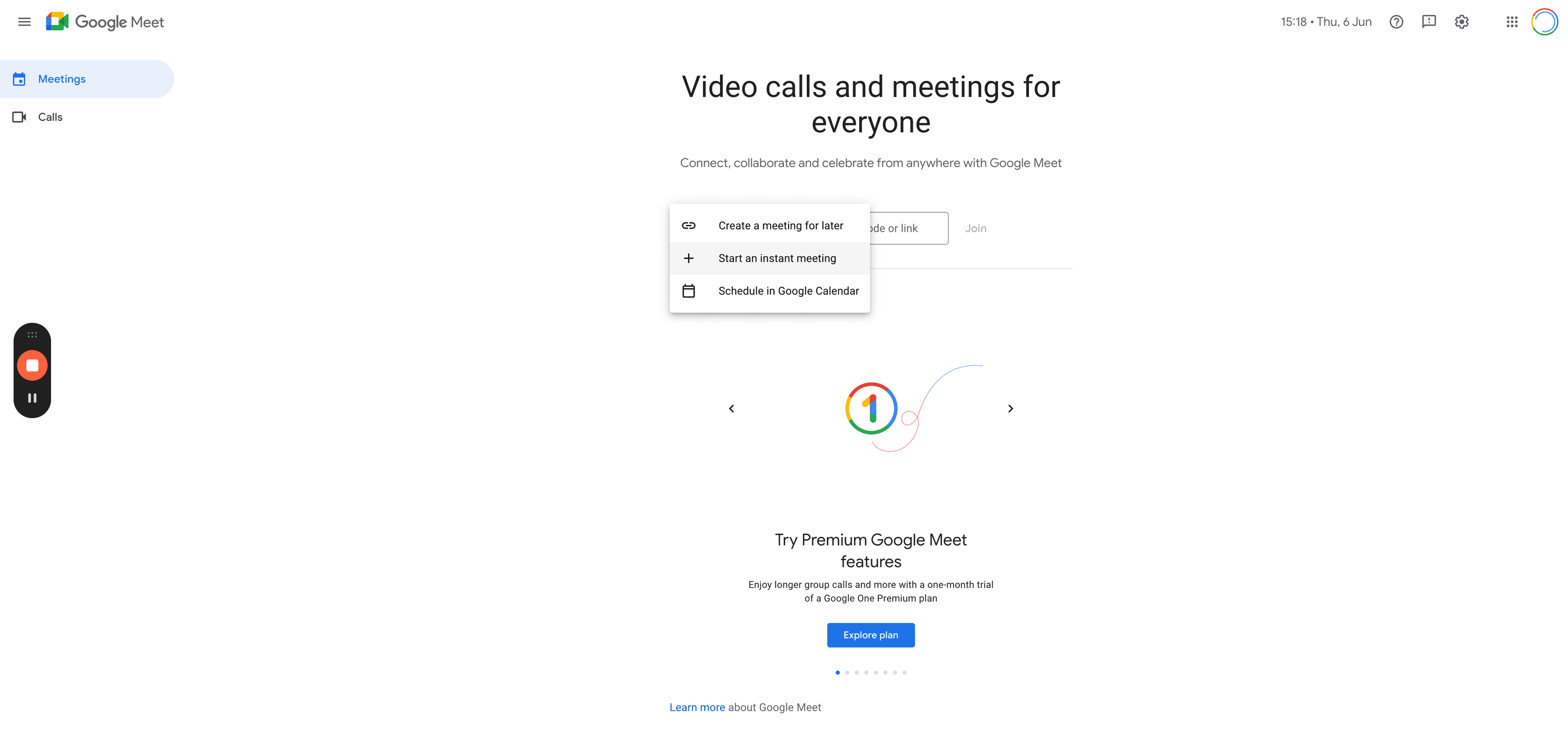 Step #4: Click "Start an instant meeting"