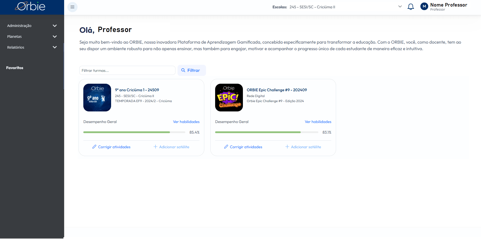 Step #2: Tela PrincipalO portal administrativo do professor visualizar suas turmas, o desempenho dos estudantes, corrigir atividades e indicar trilhas adicionais com propostas para os estudantes que apresentaram alguma dificuldade.