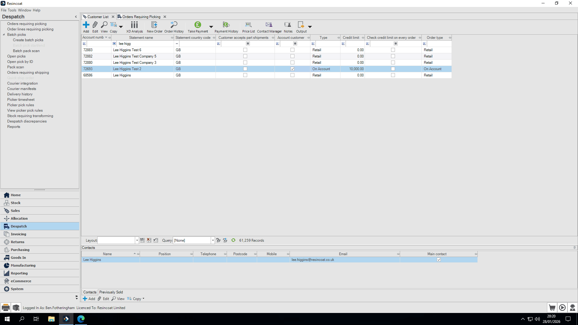 Step #1: Double-click on the customer placing the order
