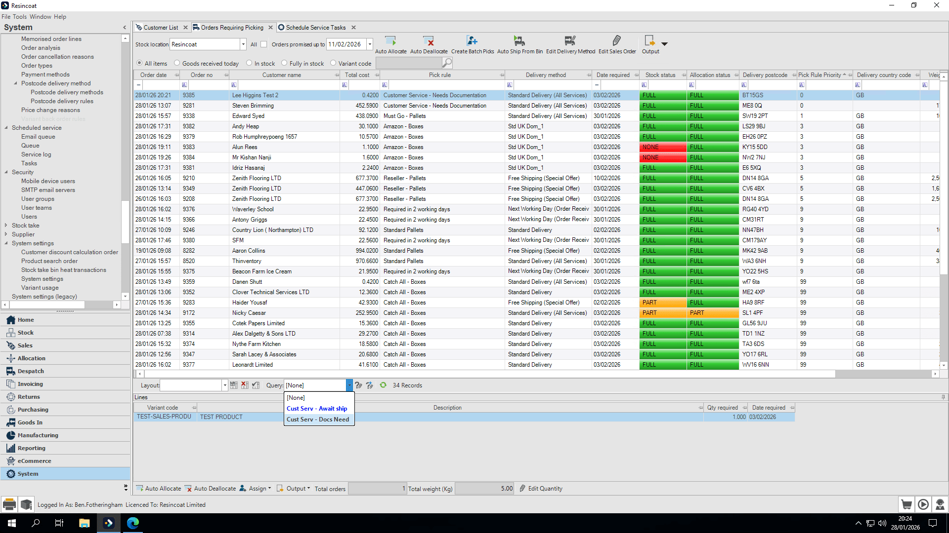Step #7: Click on "Cust Serv - Docs Need"