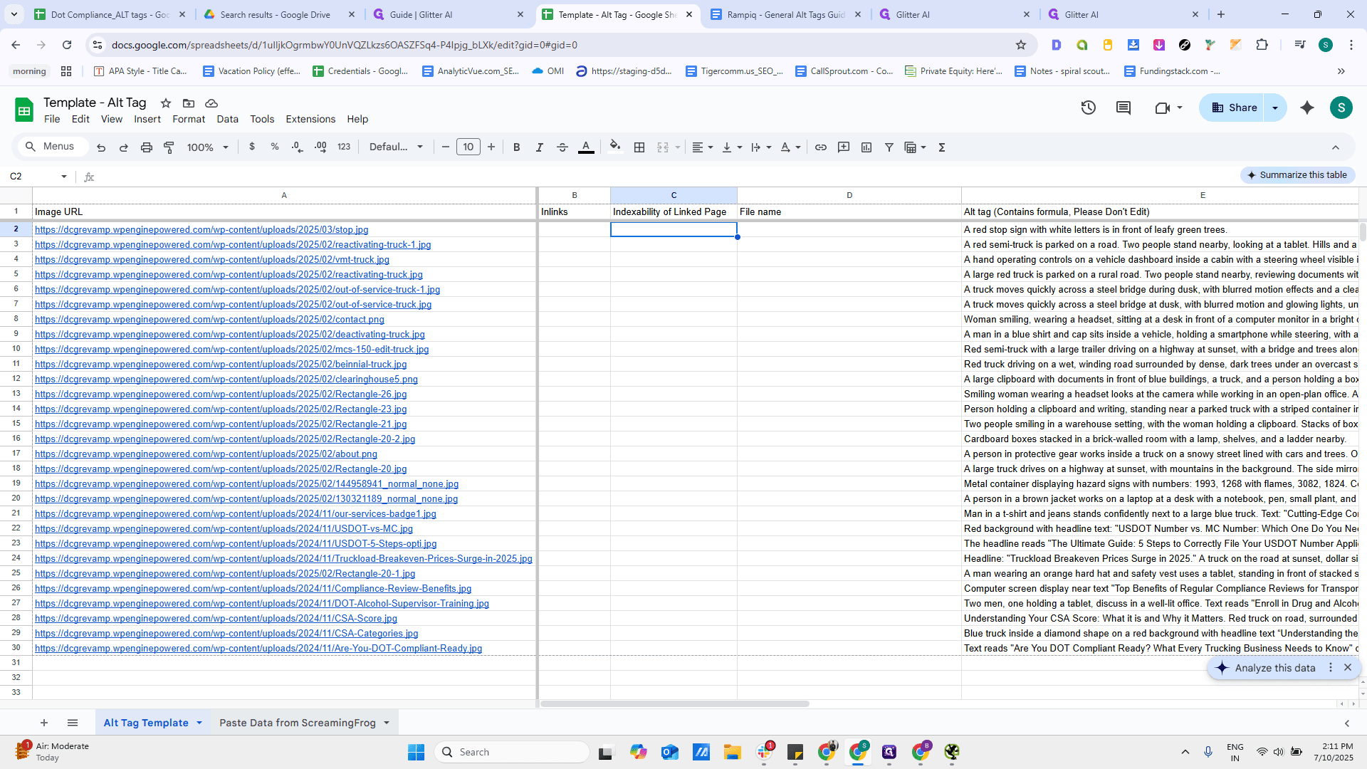 Step #48: Click on "Paste Data from Screaming Frog ▾"