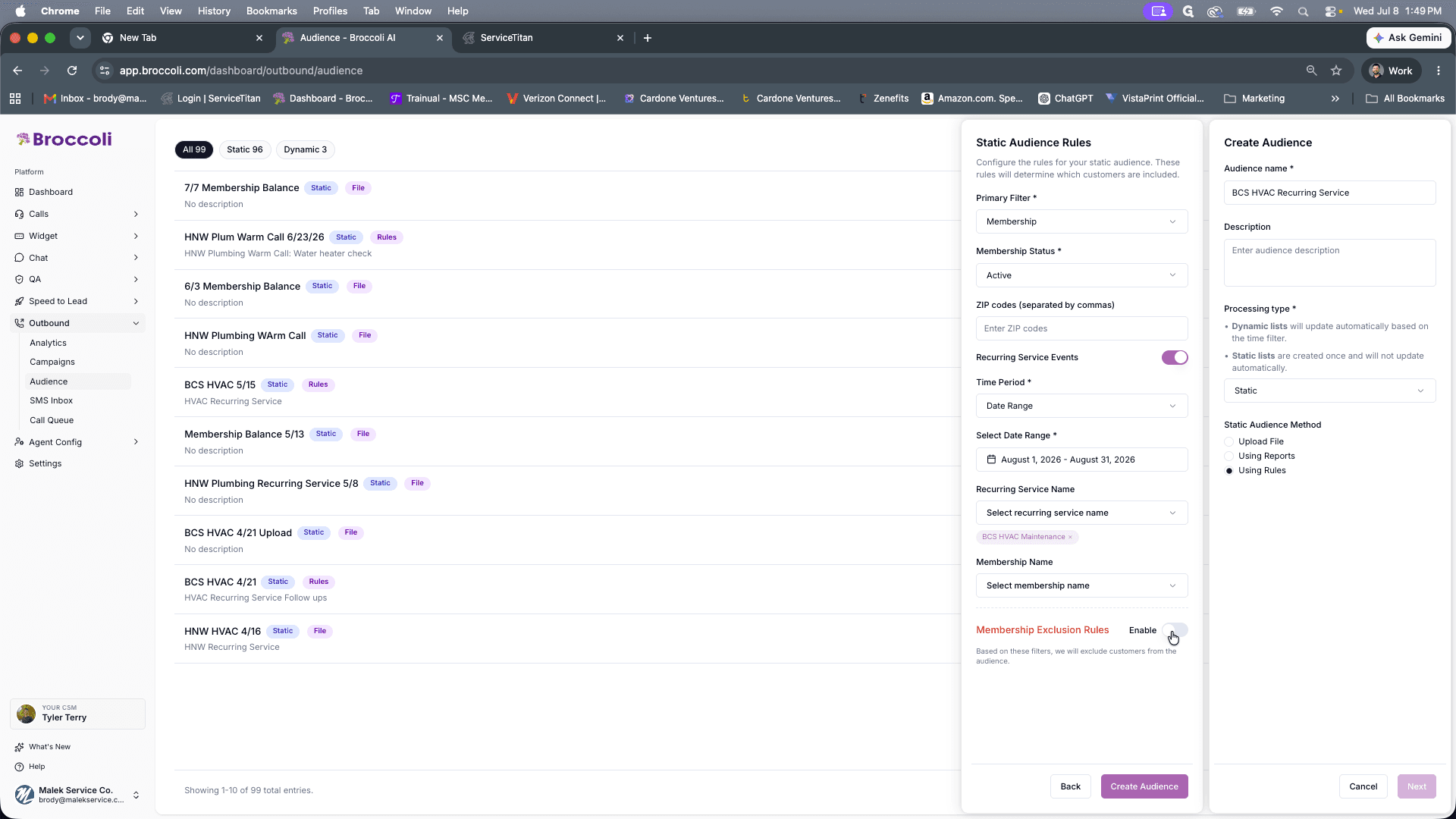Step #11: Toggle on Membership Exclusion Rules to filter out customers who shouldn't be contacted.