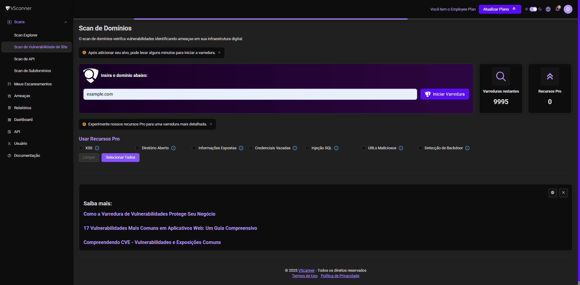 Step #8: Escolha se gostaria de usar algum recurso pro