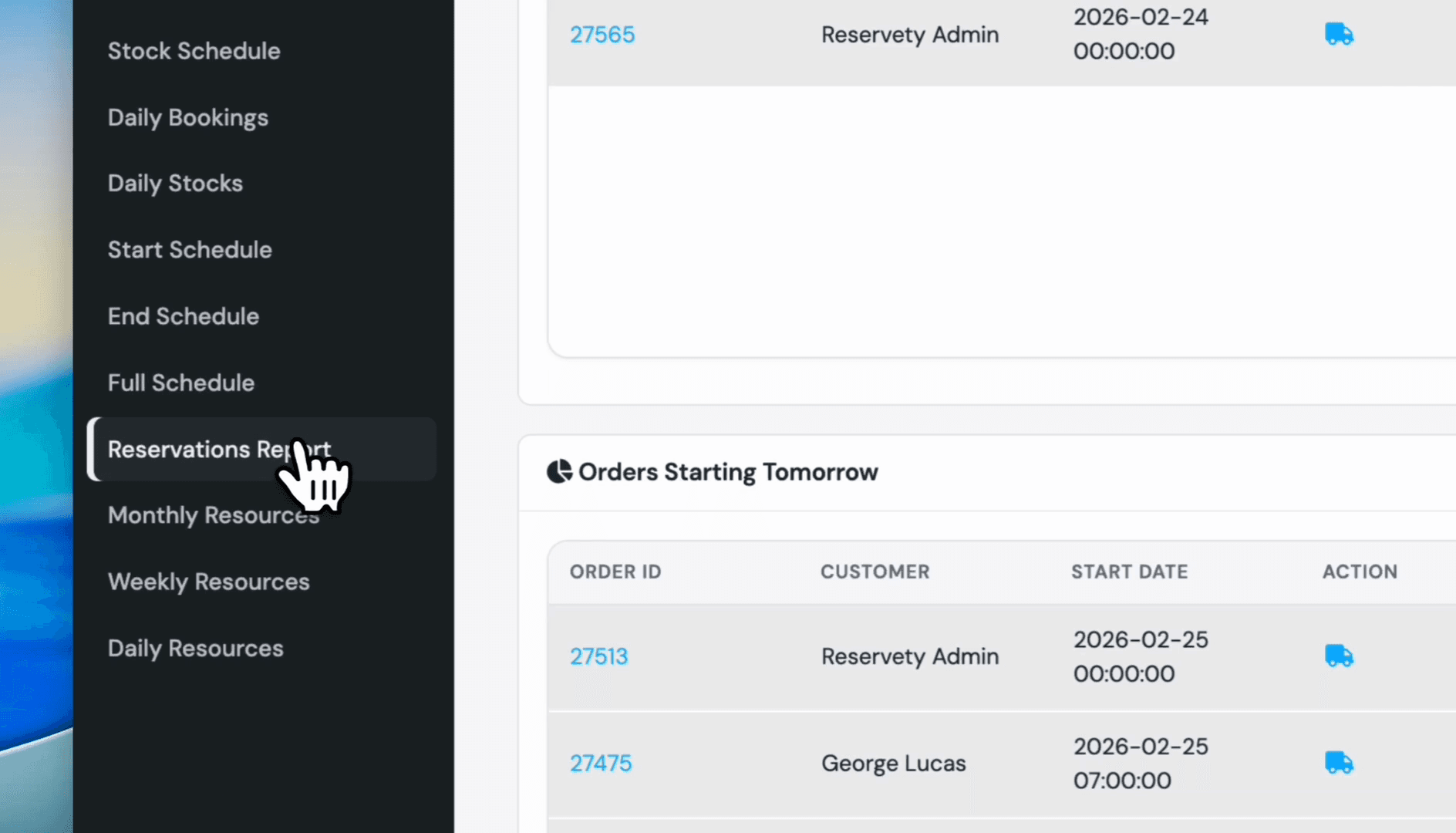 Step #2: Click on Reservations Report.