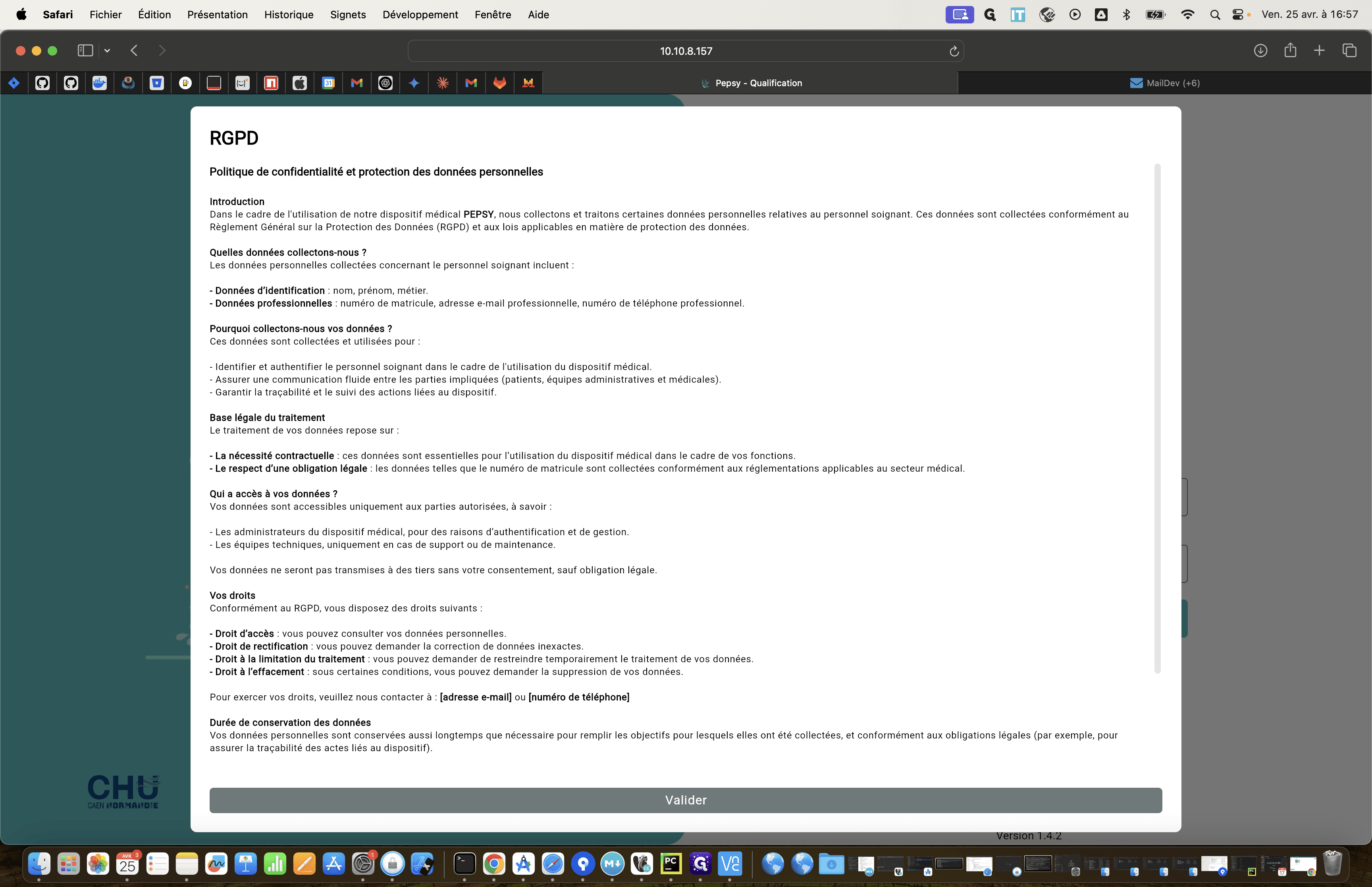 Step #7: Comme il s'agit de votre première connexion, le RGPD ( Règlement Général de Protection des Données) s'affiche. Vous pourrez parcourir le texte, puis confirmer que vous l'avez lu et cliquer sur "Valider".