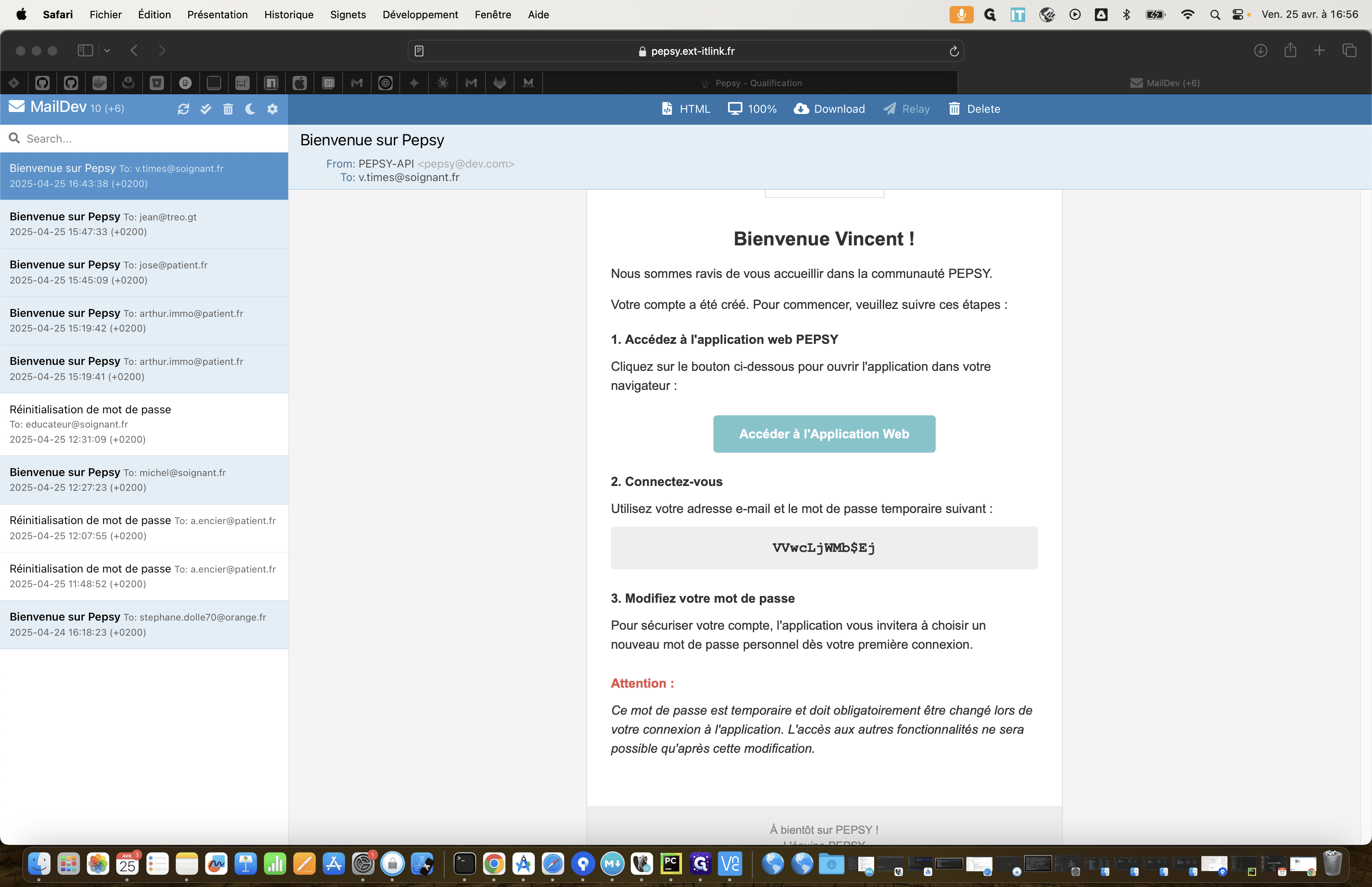 Step #1: Ce mail de bienvenue est composé :- d'un bouton vous permettant d'accéder au Site Web de l'application soignant de Pepsy- d'un mot de passe temporaire
