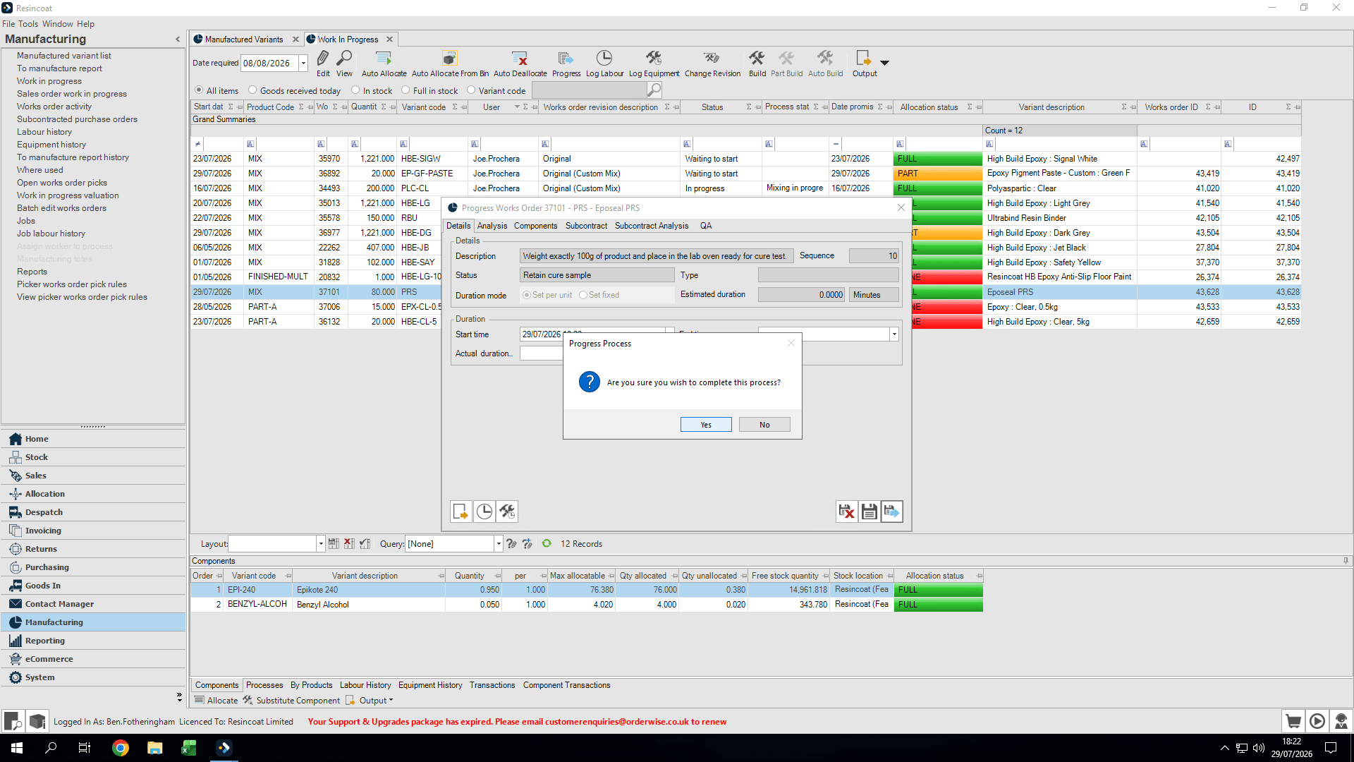 Step #39: Click Yes to confirm that the sampling phase is complete.