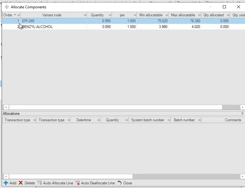 Step #20: The order in which you should add the ingredients is listed in the Order column. Highlight the material you are about to add.