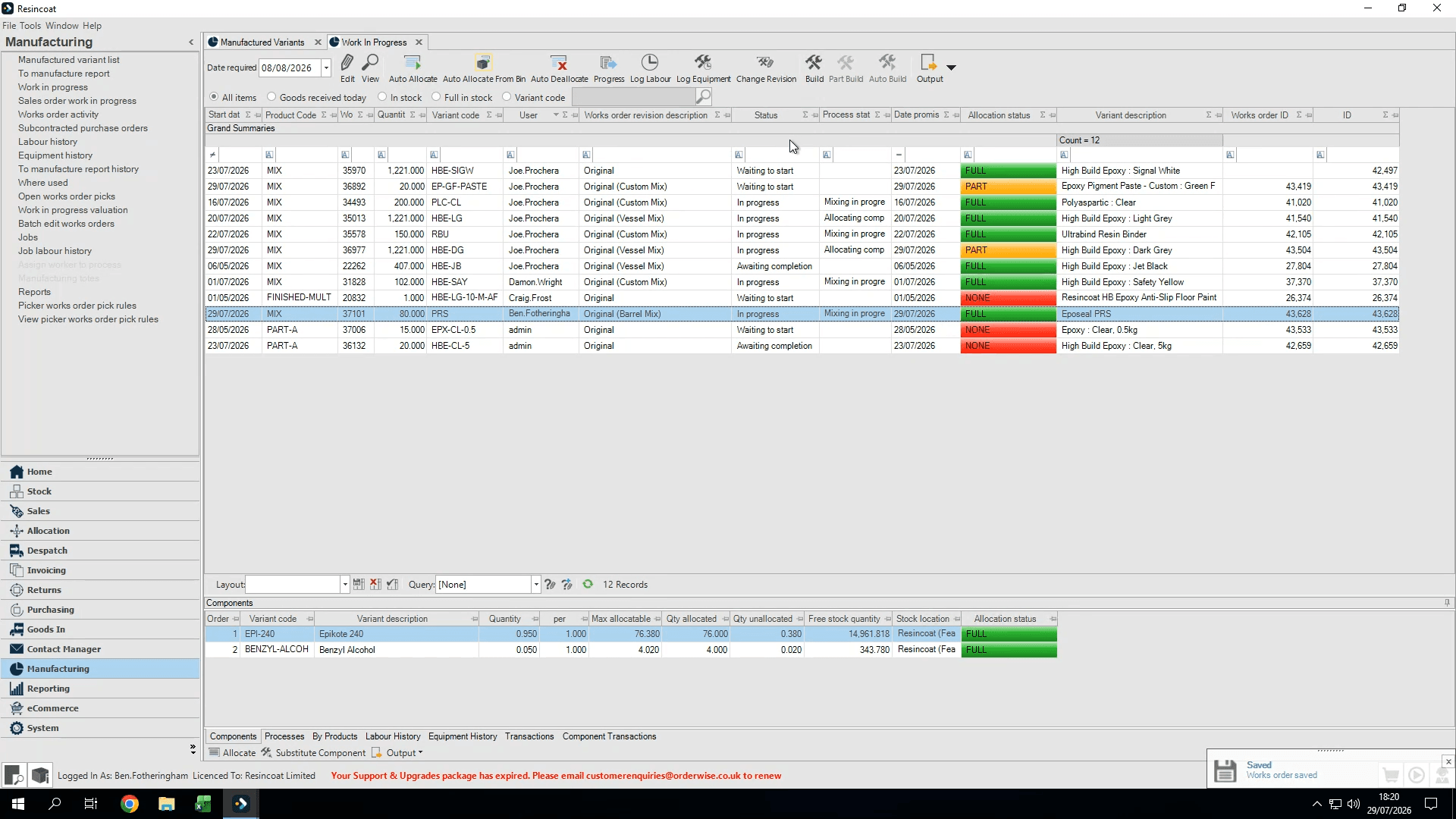 Step #29: Return to the Progress tab for the Work Order