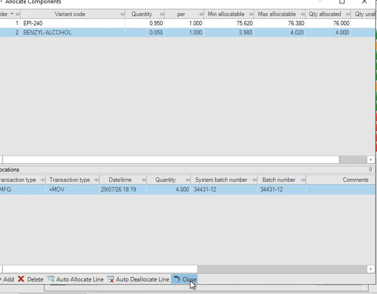 Step #25: Once all components have been allocated, close this screen.