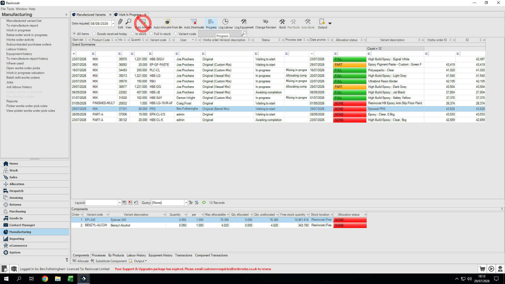 Step #12: Click Progress to advance the order status.