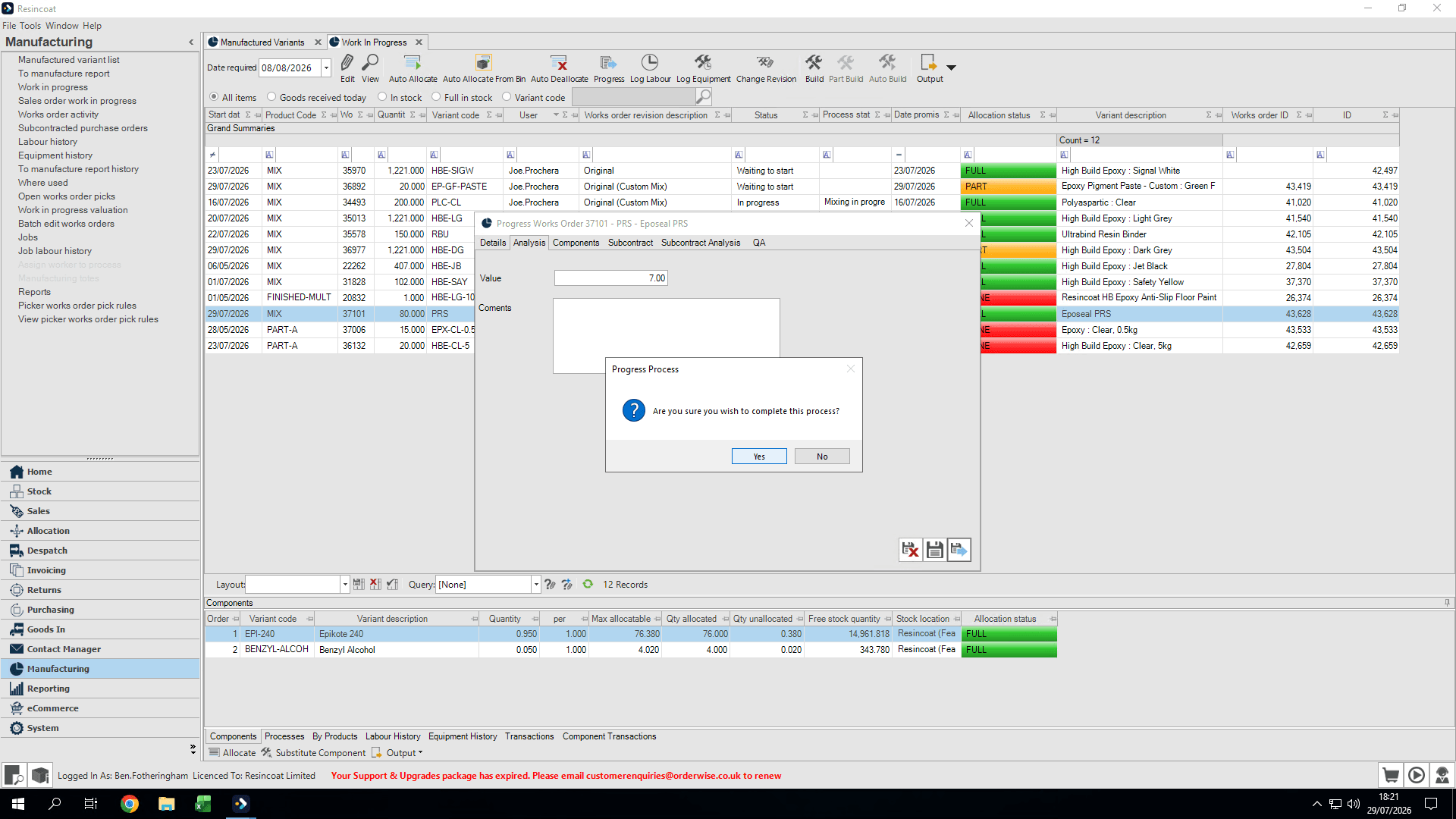 Step #32: Enter the grind test score into the value box, click Save and Progress, Click Yes to confirm the grind test.