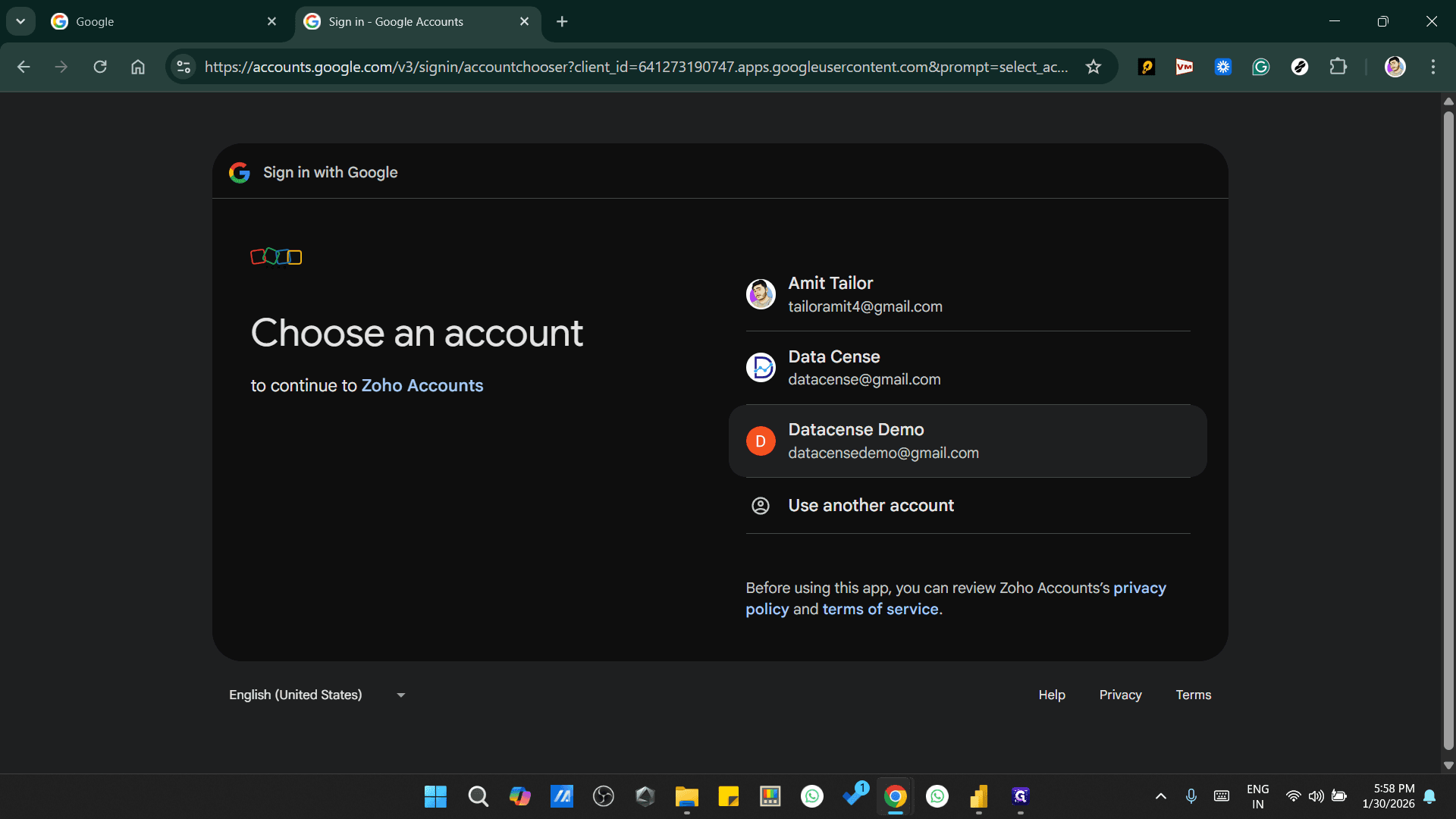 Step #2: Click on "datacensedemo@gmail.com"
