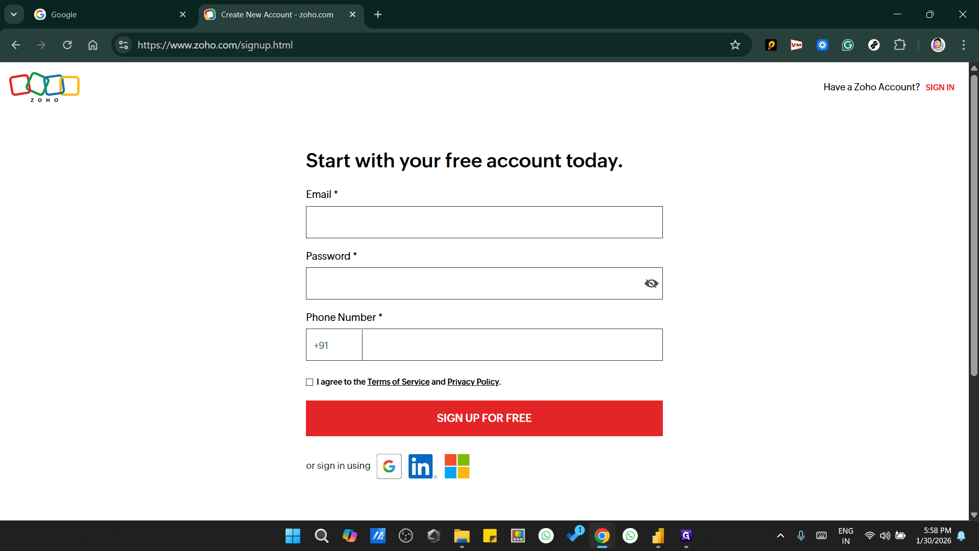 Step #1: Click on "sign in using Google"