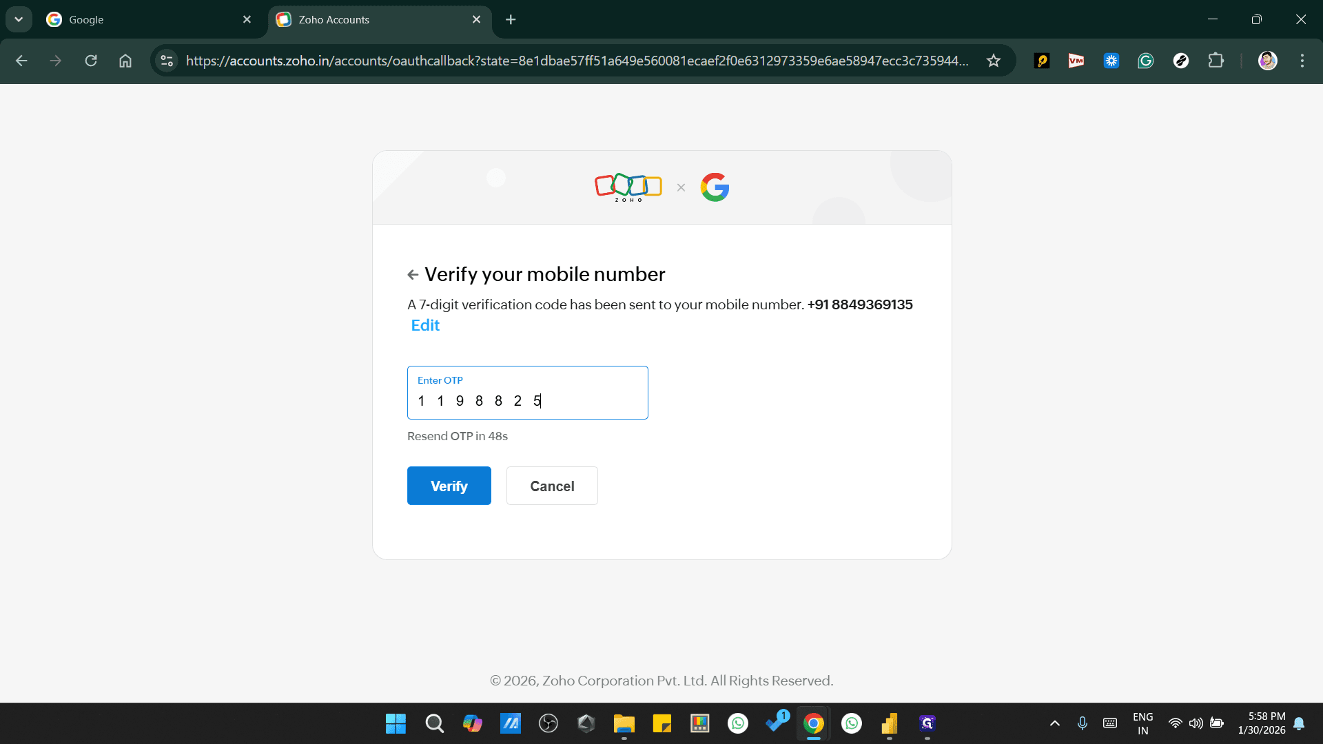 Step #7: It will ask for OTP add that & Click on "Verify"