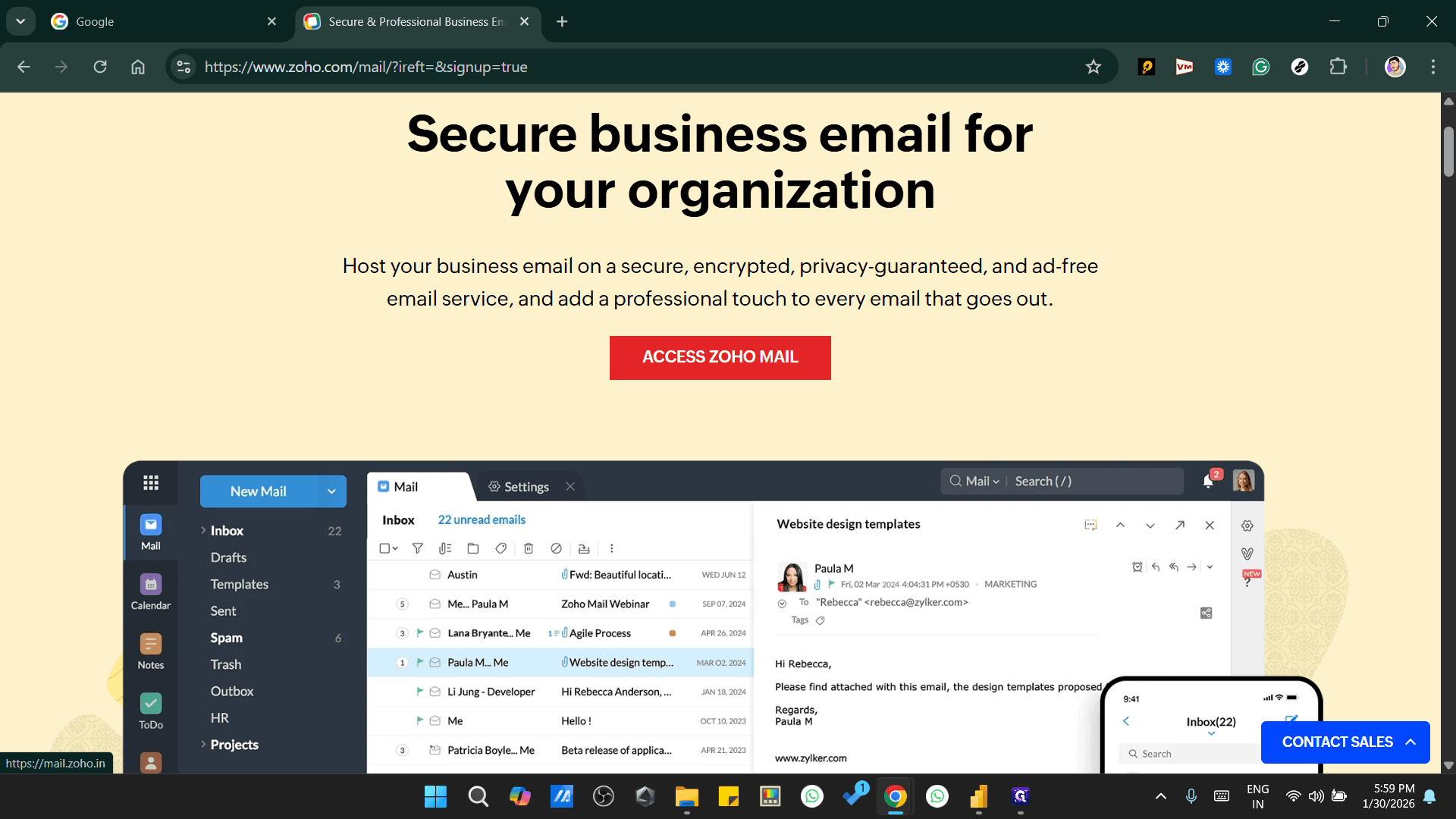 Step #9: Click on "ACCESS ZOHO MAIL"