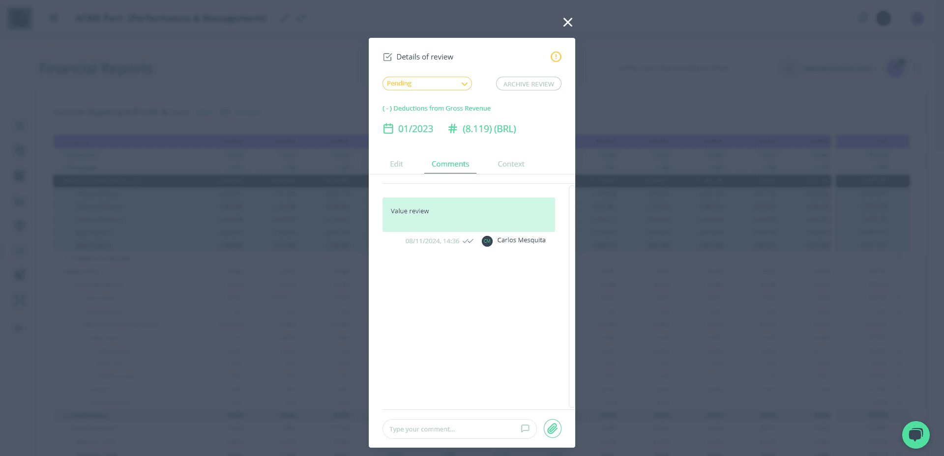 Step #11: Modal de comentários da revisão