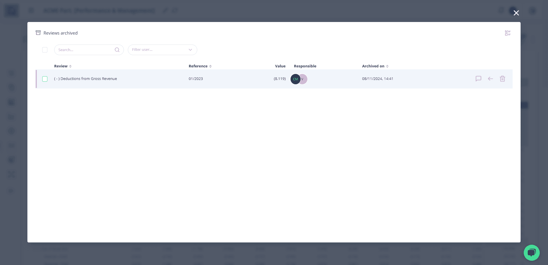 Step #18: Modal de revisões arquivadas