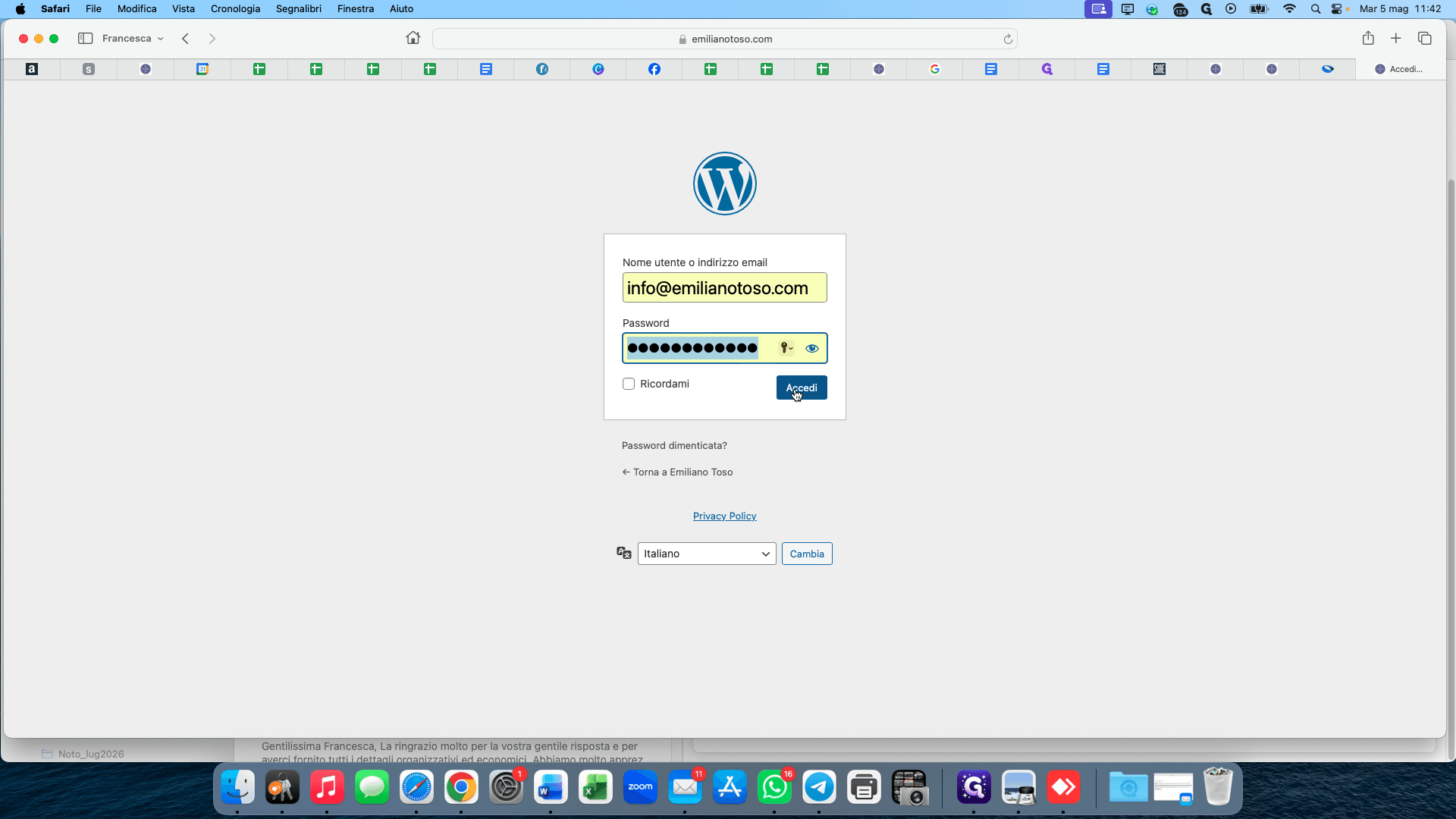 Step #1: Inserisci le tue credenziali e clicca su Accedi per entrare nella bacheca di WordPress.