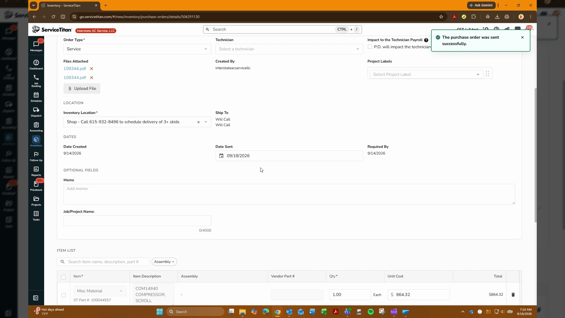 Step #4: Match your "Date Sent" to the invoice date