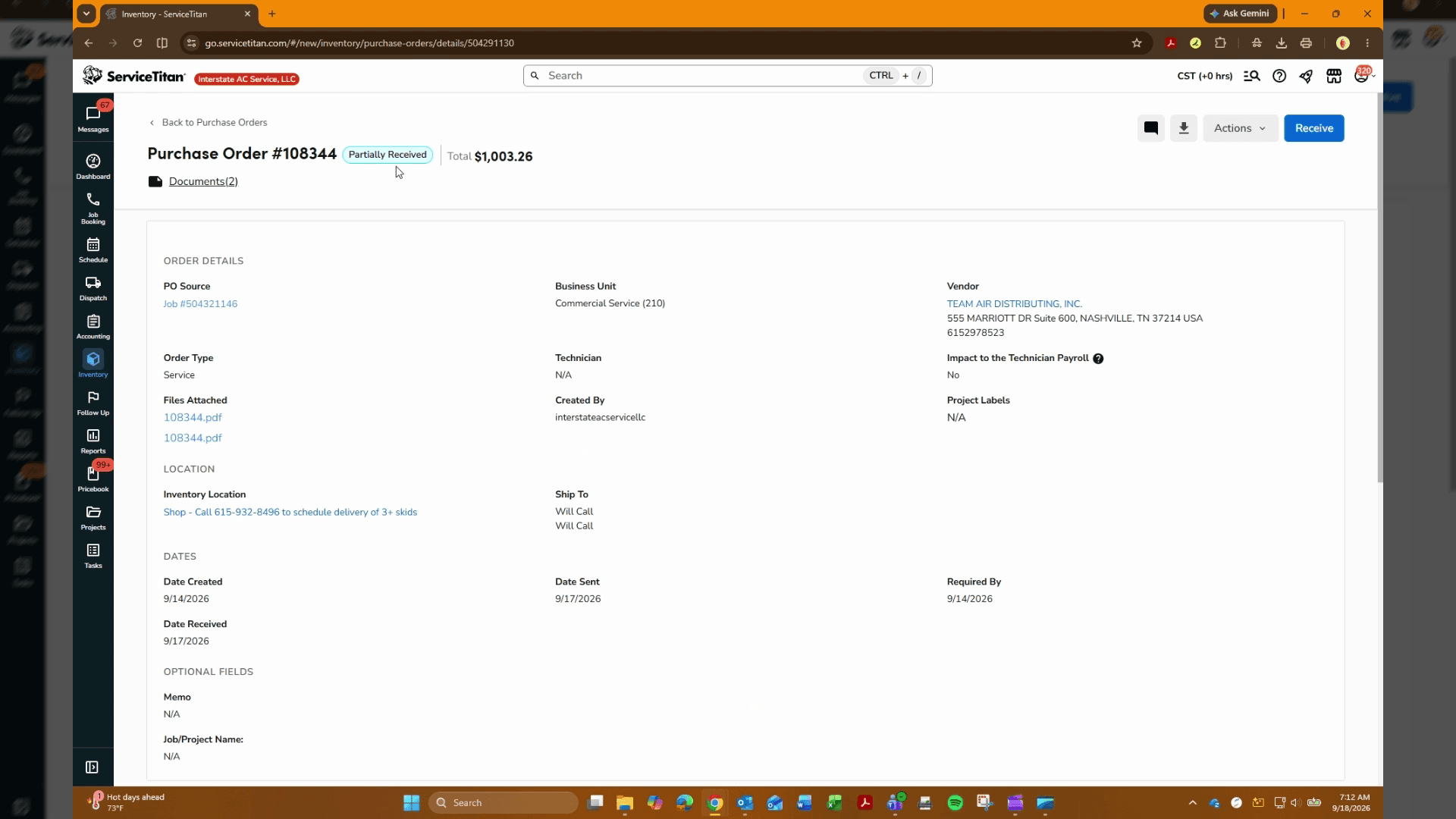 Step #10: Verify that the order reflects the updated Partially Received status.