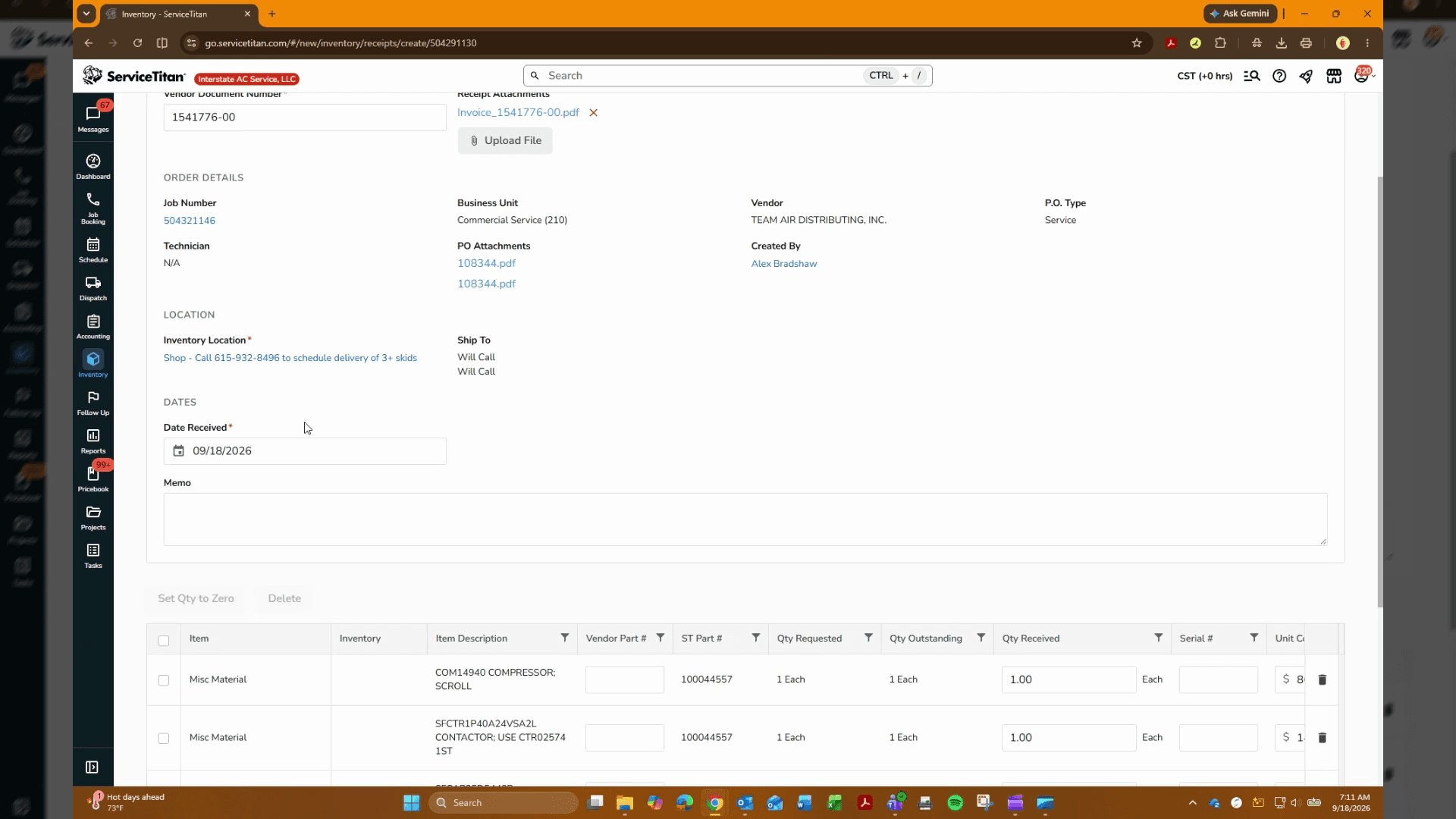 Step #5: Select the Date Received field to set the invoice date