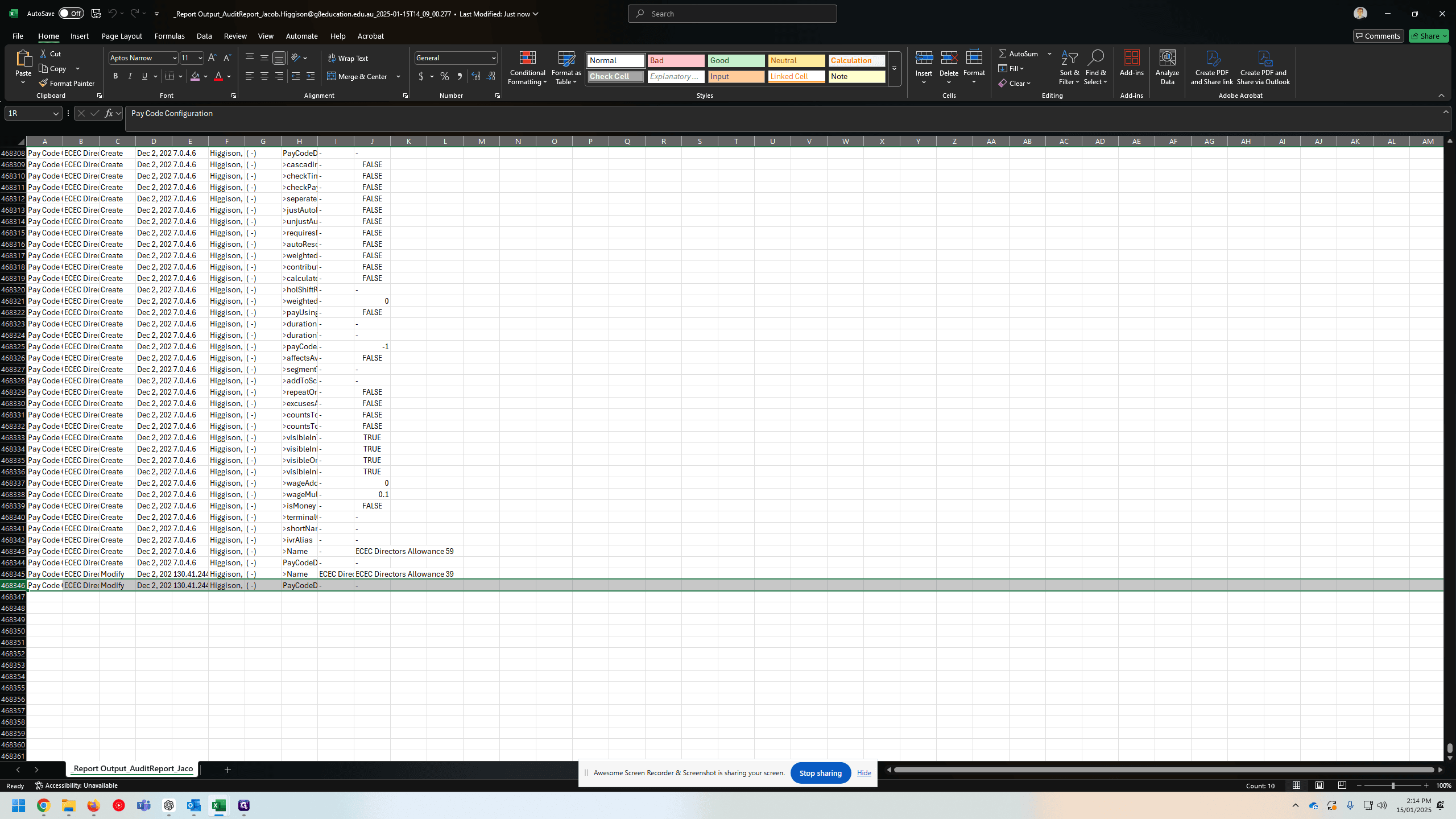 Step #24: Navigate to the LAST row, this is important to show the auditors the complete report.
