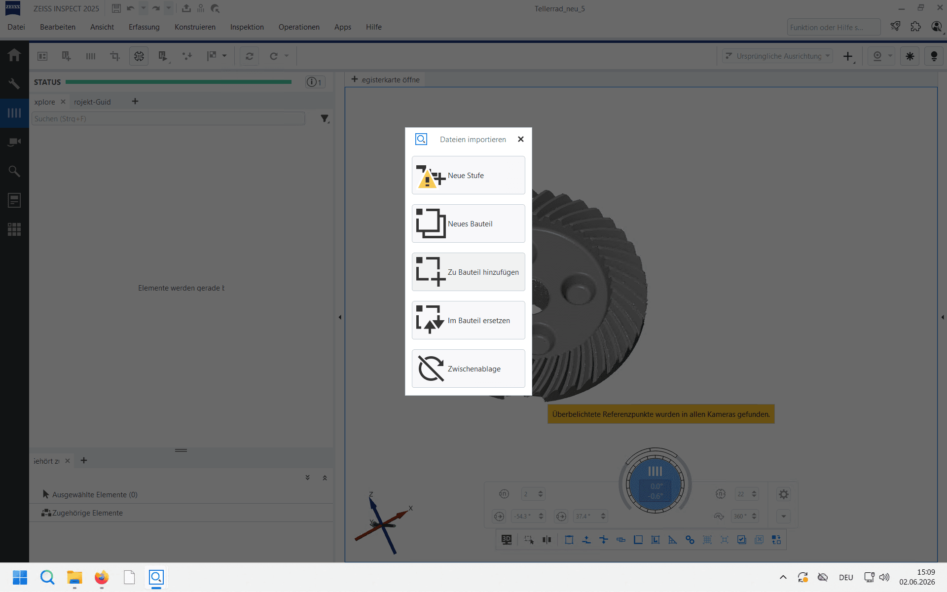 Step #3: Wählen Sie im Dialogfenster Zu Bauteil hinzufügen, da bereits Messdaten in der Software vorhanden sind.