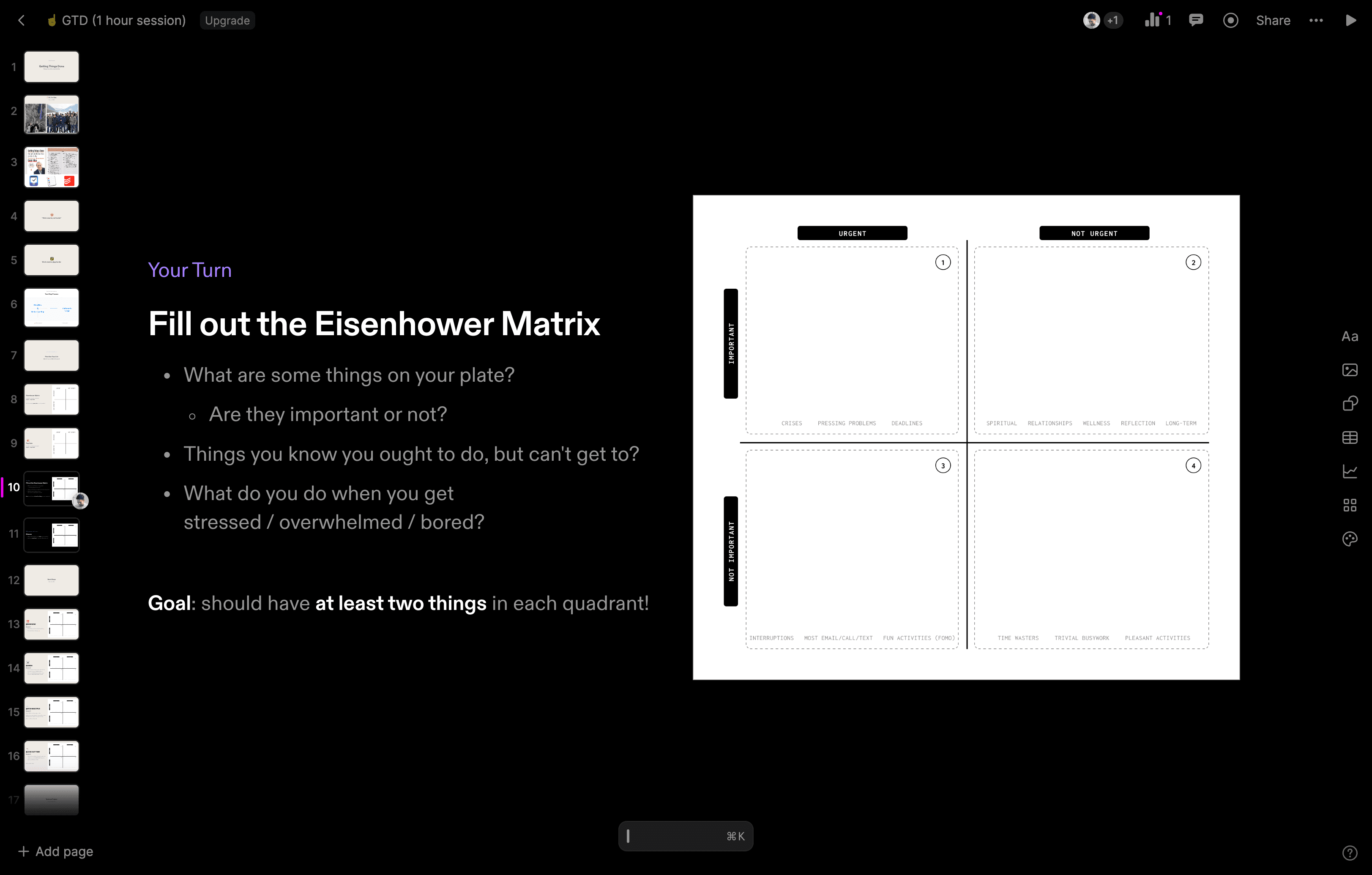 Step #11: I have a handout for them to fill out their own Eisenhower matrix. Each one will include prompts to help guide them.