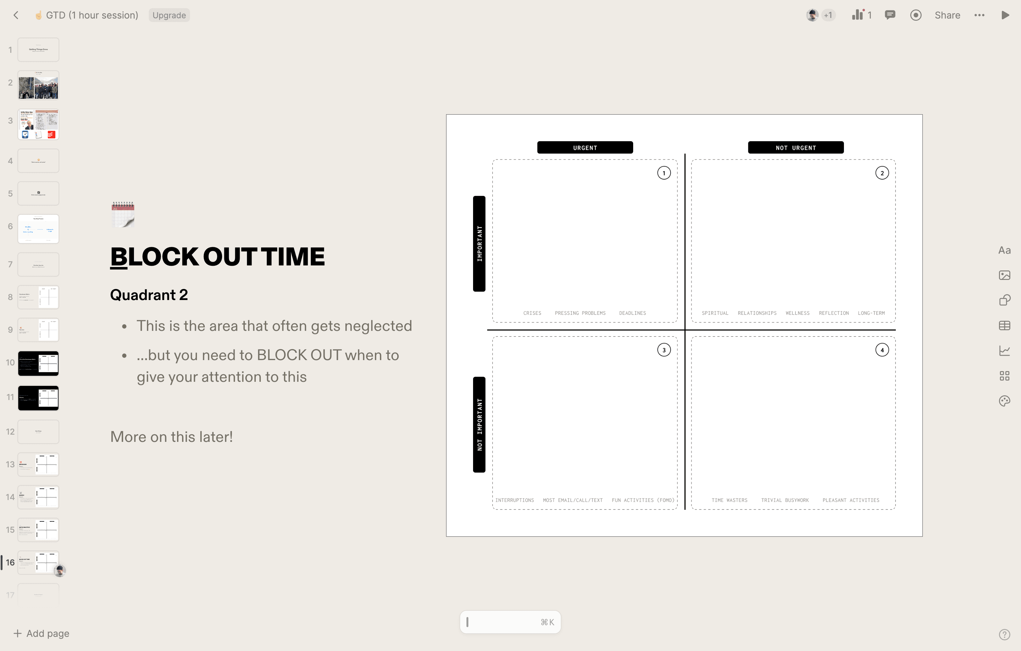 Step #17: Finally, for quadrant two, block out dedicated time.