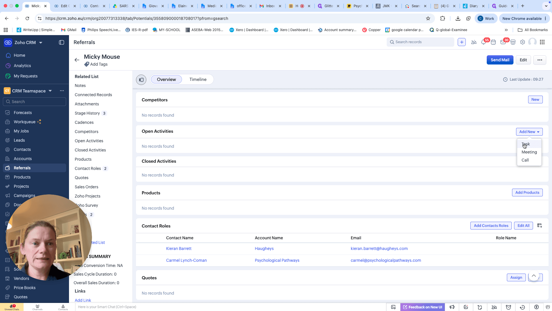 Step #5: Scroll down to the Open Activities section, click Add New, and select Task.