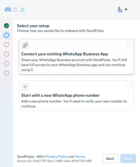 Step #11: בחרו באפשרות Connect your existing WhatsApp Business App.