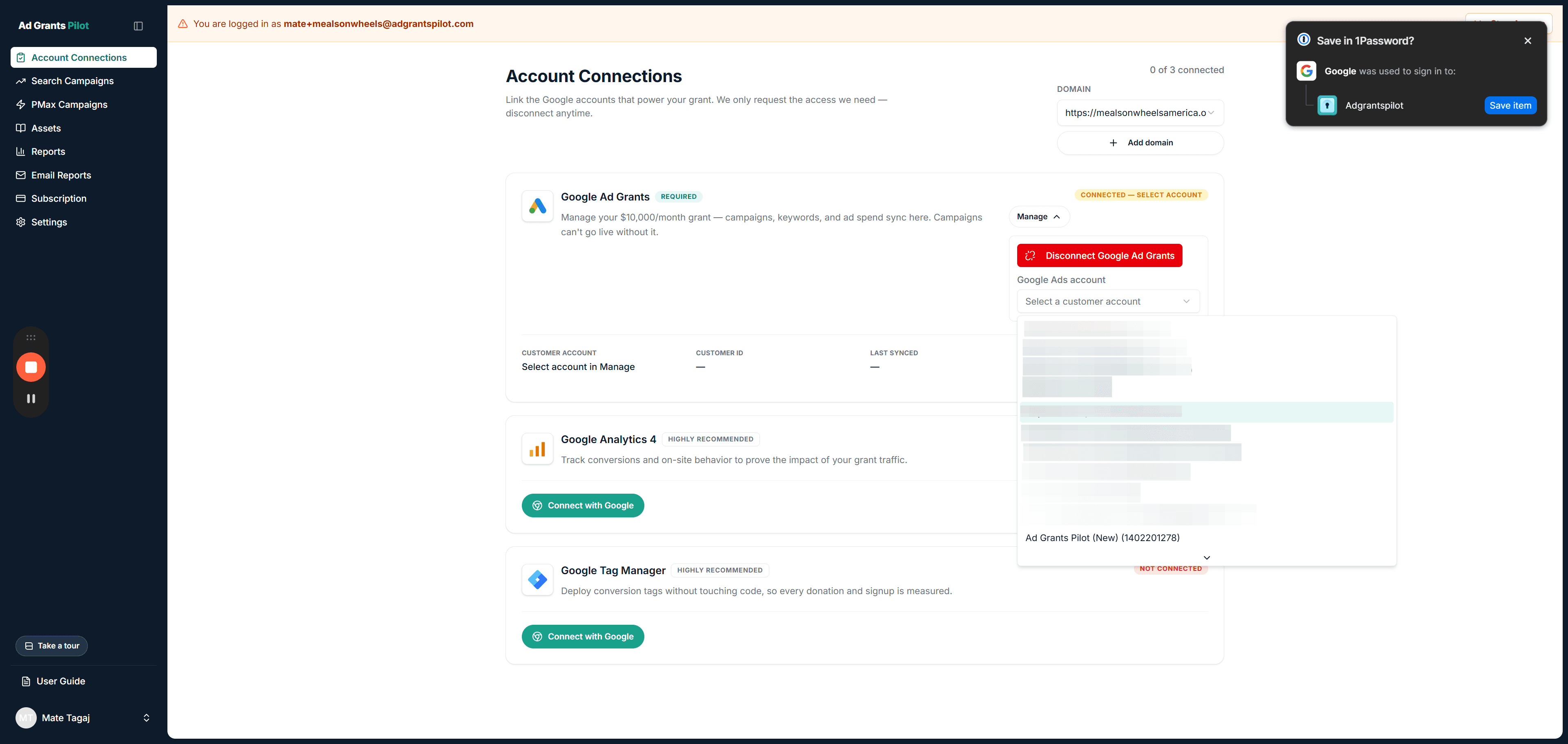 Step #6: Click the dropdown menu and select the specific customer account you want to manage.