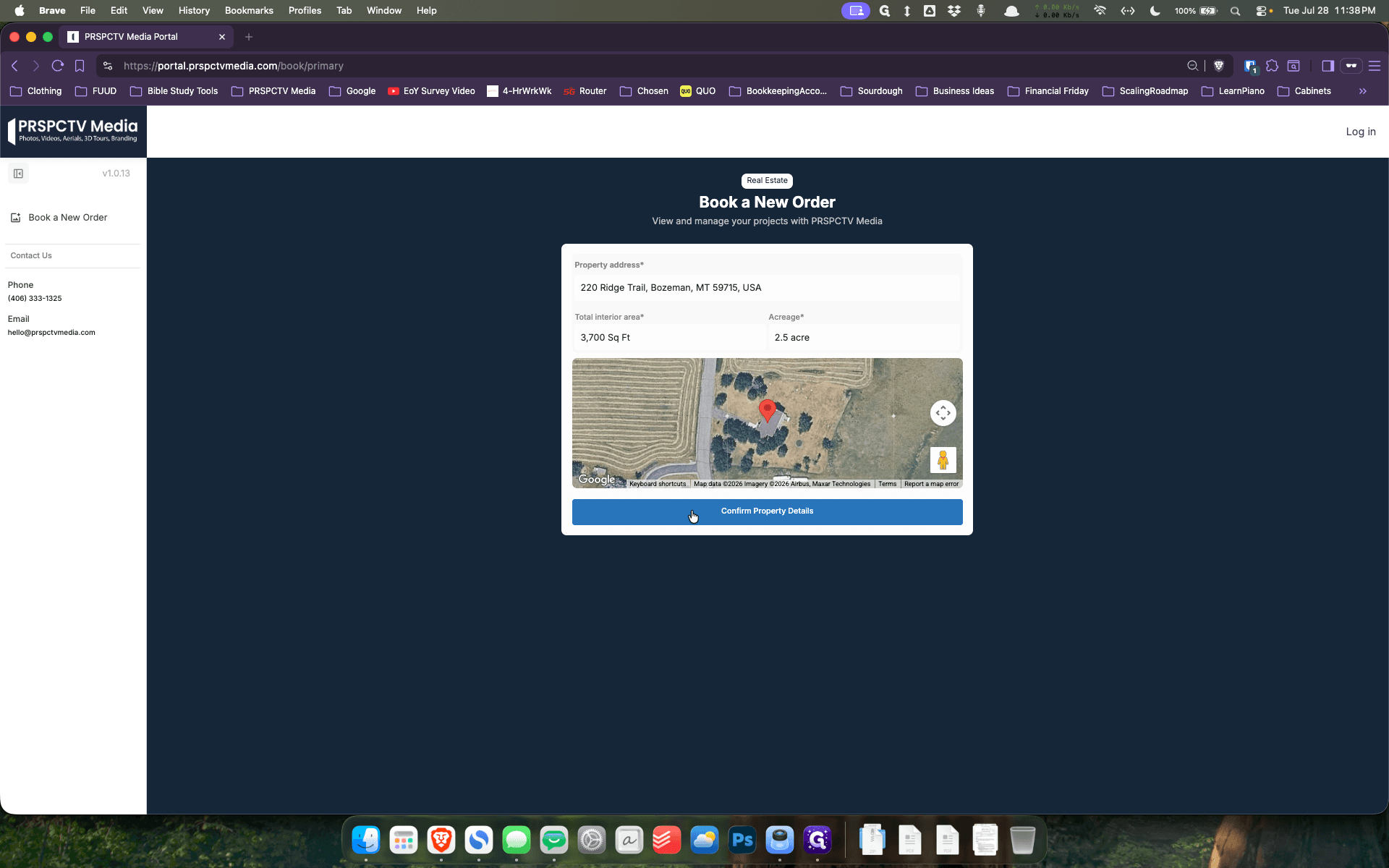 Step #4: Click Confirm Property Details to proceed to the service menu.
