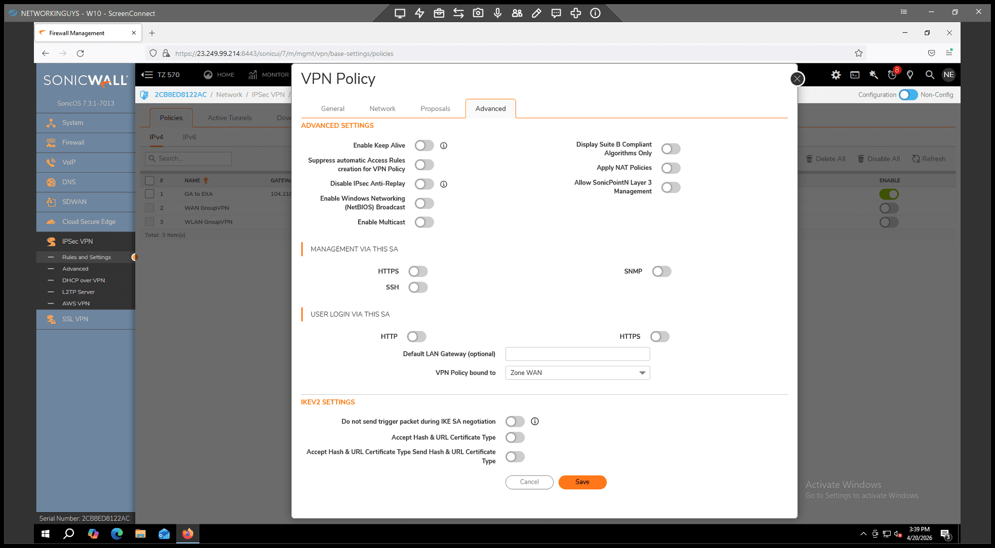 Step #47: Toggle on Enable Keep Alive