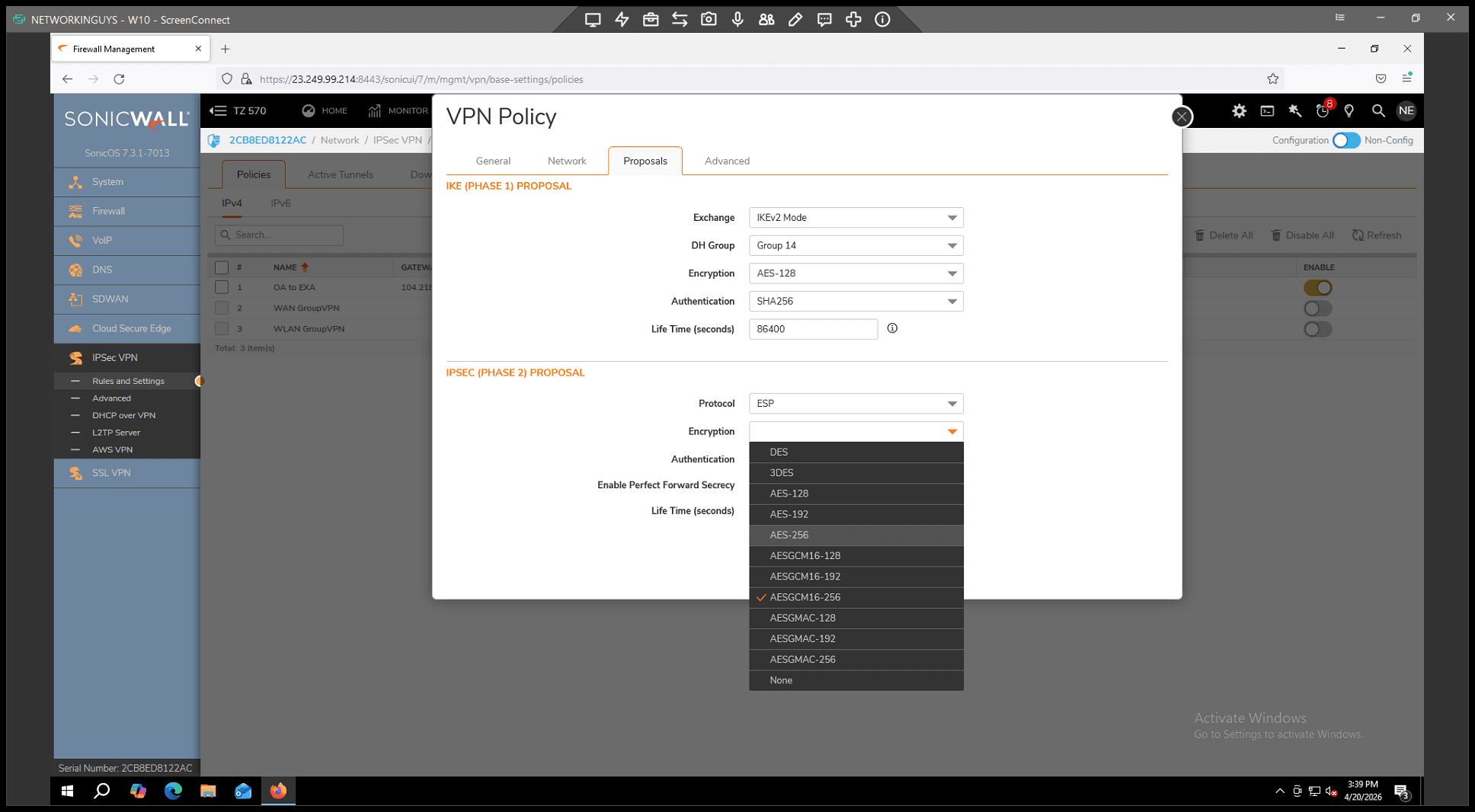 Step #39: Set the Encryption protocol to AES - 256