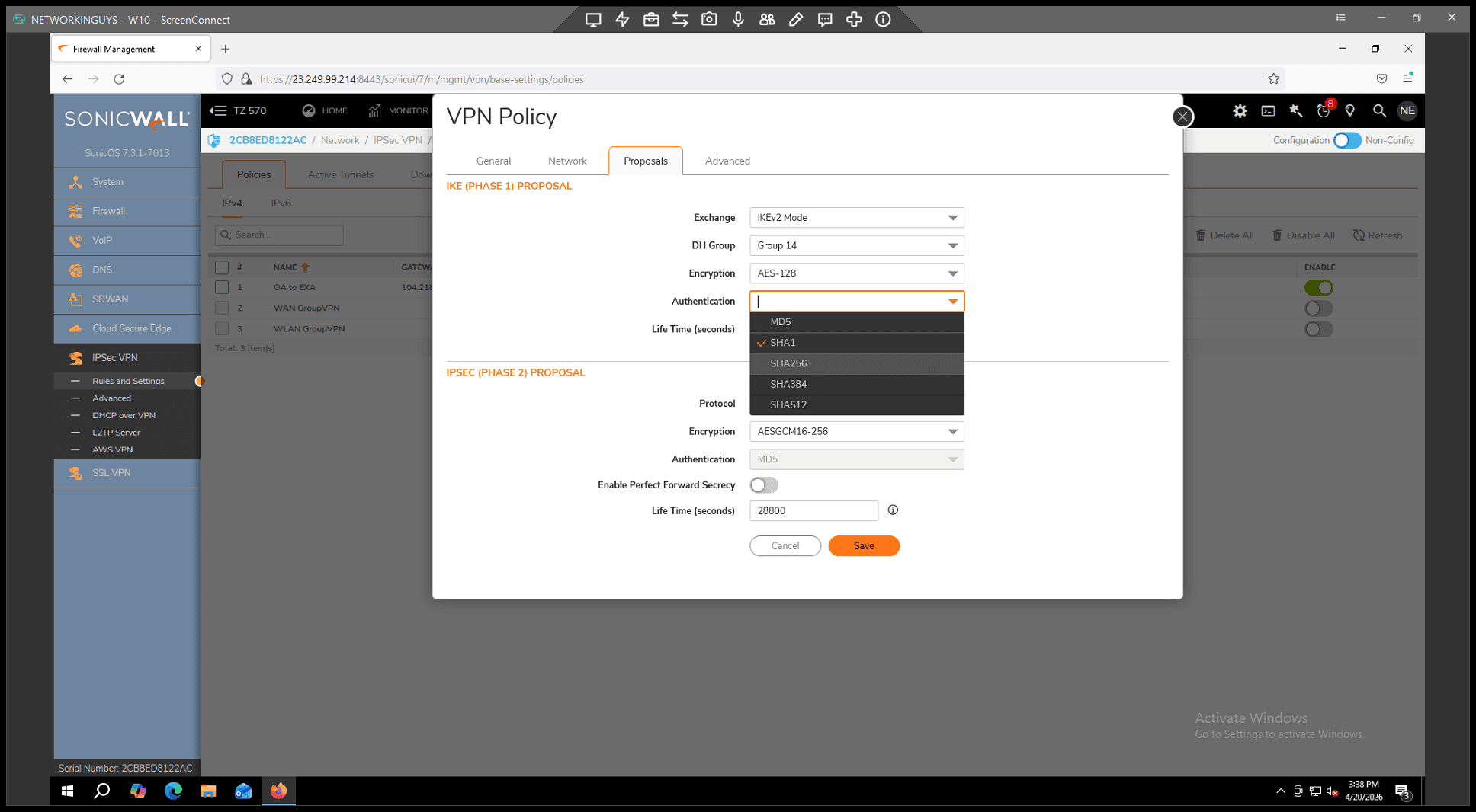 Step #35: Select SHA384 for Authentication