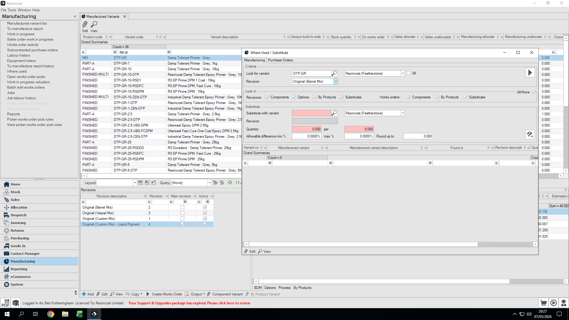 Step #5: Click the Search icon to populate a list of where this revision is currently used.