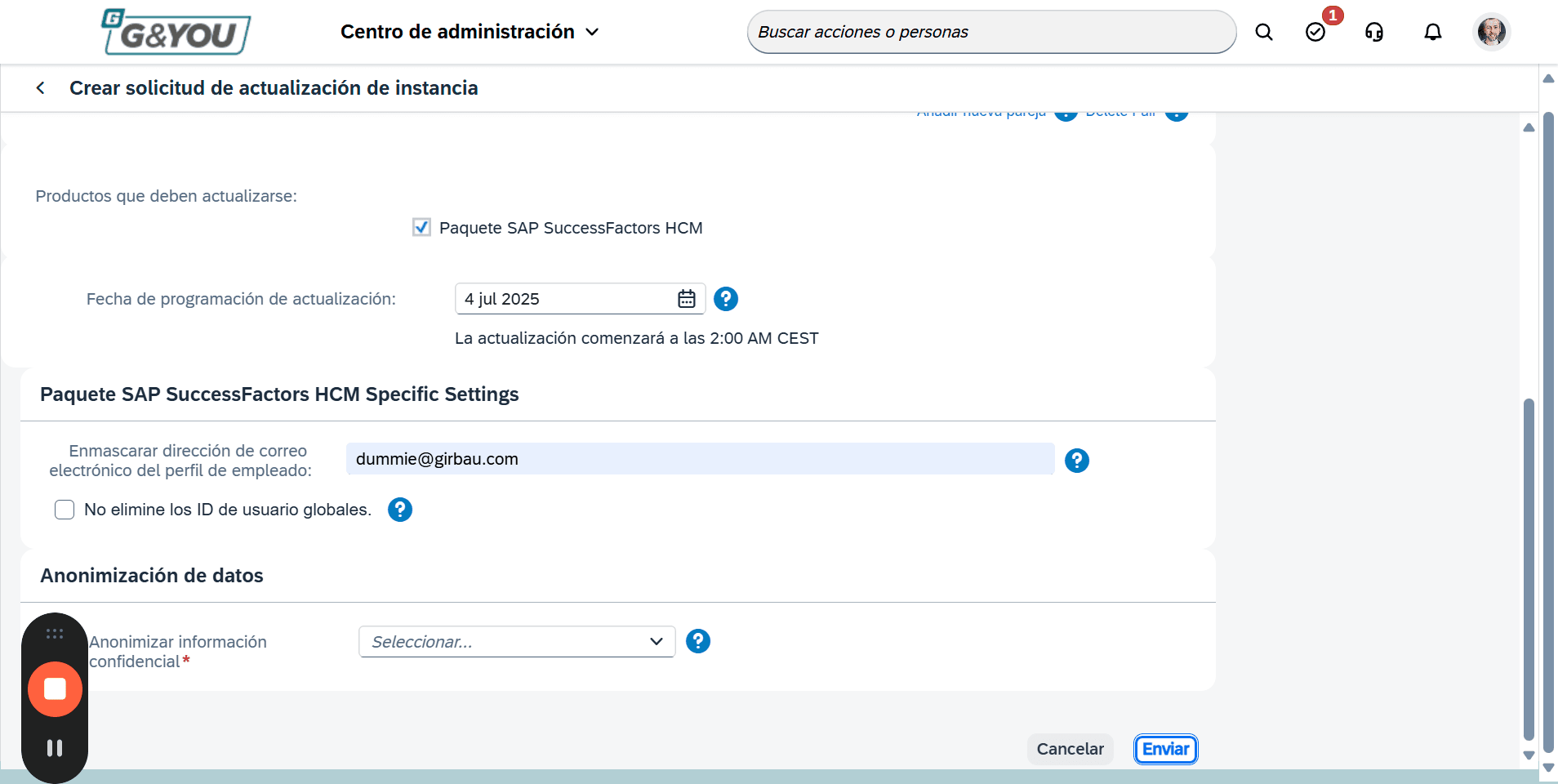 Step #11: Finalment, clicar a 'Enviar' per tal que es programi la còpia
