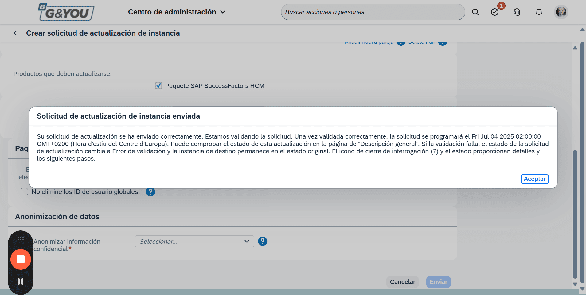 Step #13: Confirmar l'avís que apareix amb la data i hora de en que es farà la còpia