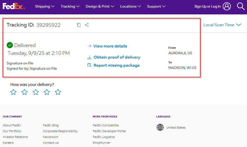 Step #4: The delivery details display in a new screen.
