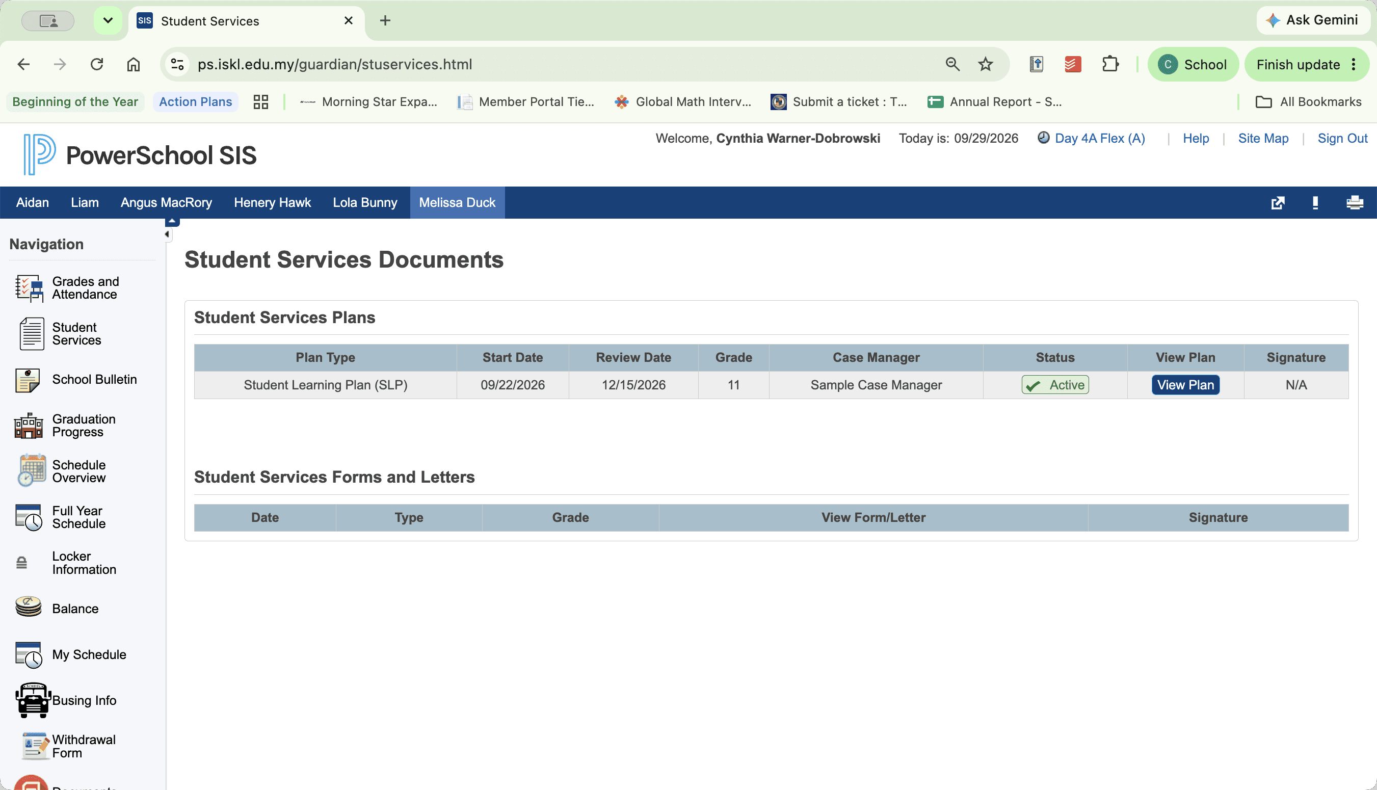 Step #4: Click View Plan in the student services table.