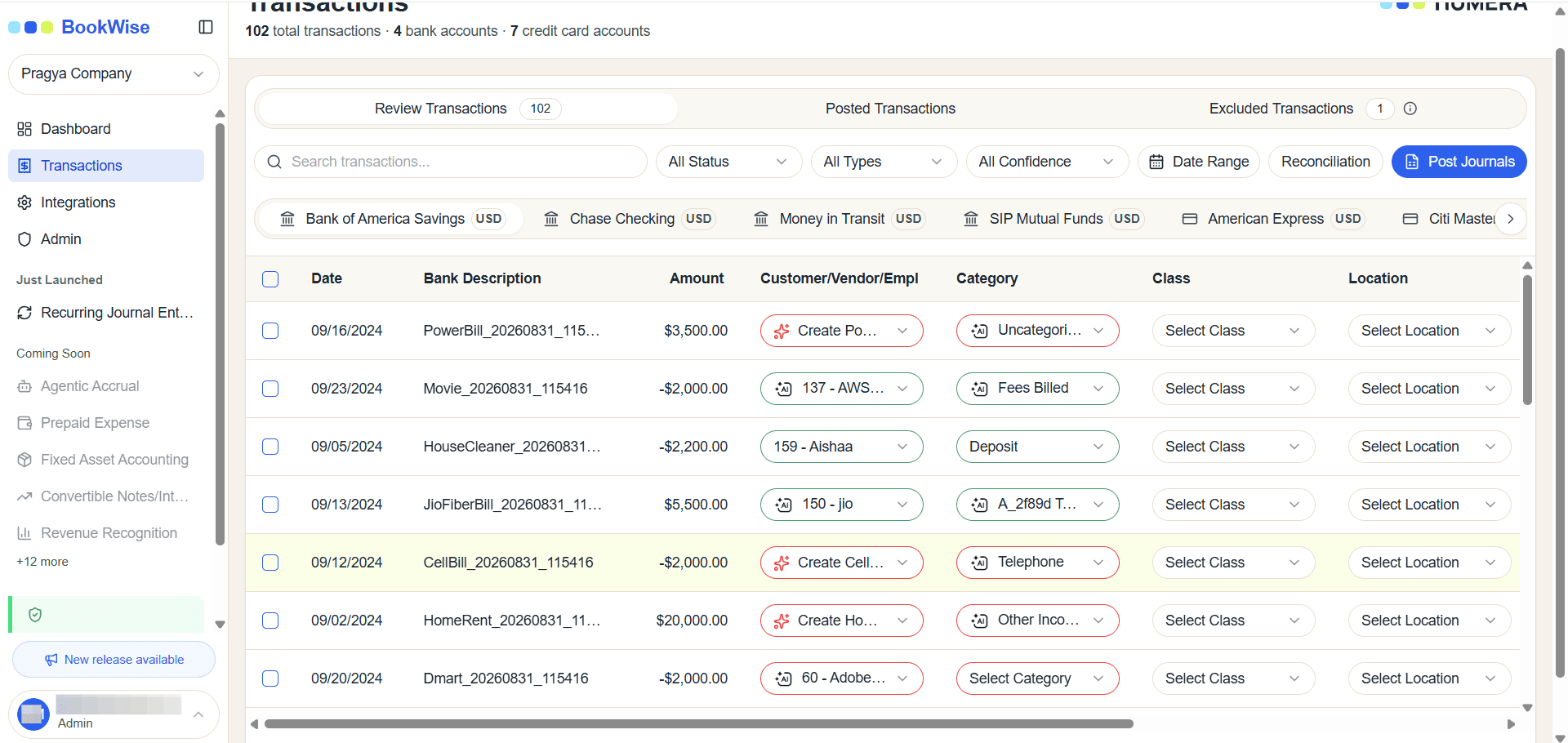 Step #1: Go to Transactions page and Click on the Transaction for which a Category will be created