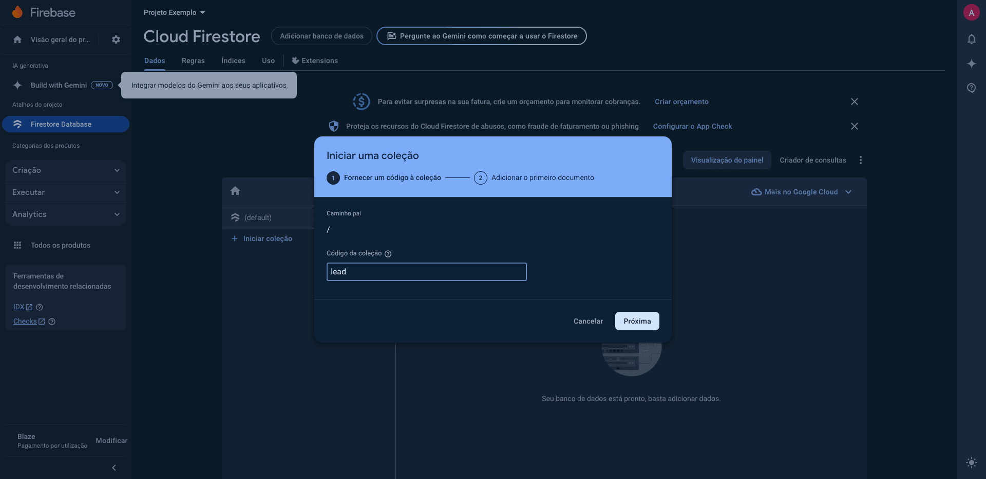 Step #17: Digite "lead" no código da coleção e clique em próxima