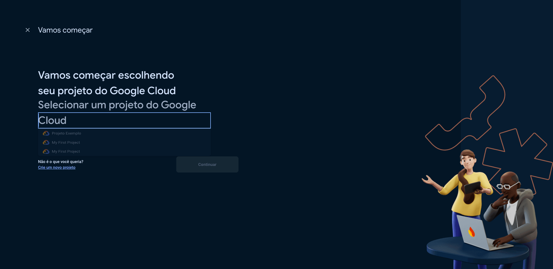 Step #4: Selecione o projeto do Google Cloud a ser configurado