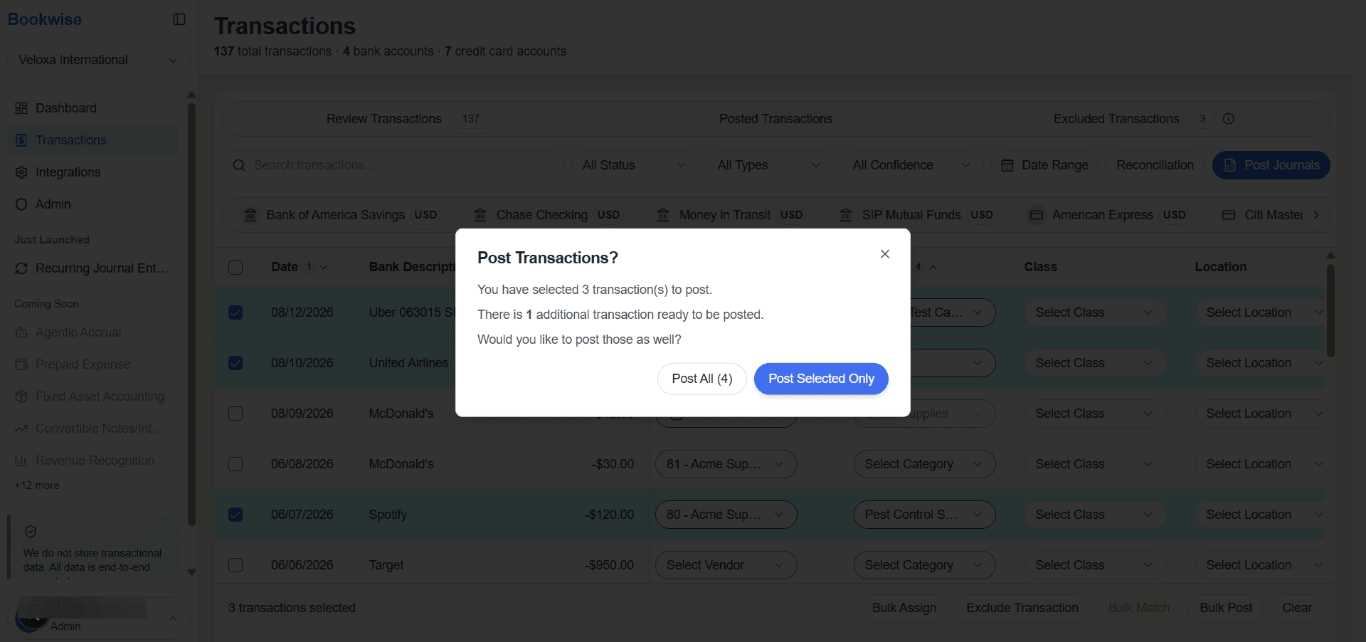Step #3: Post the transactions by click on buttons