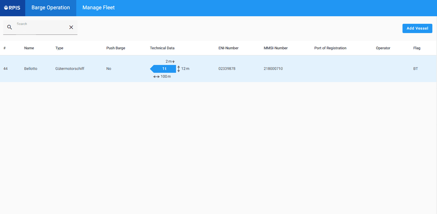 Step #9: The new added vessel appears in the list of all vessels.