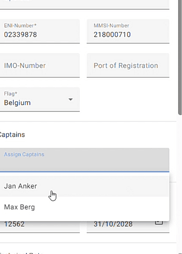 Step #5: Optional: Assign captains to the vessel.